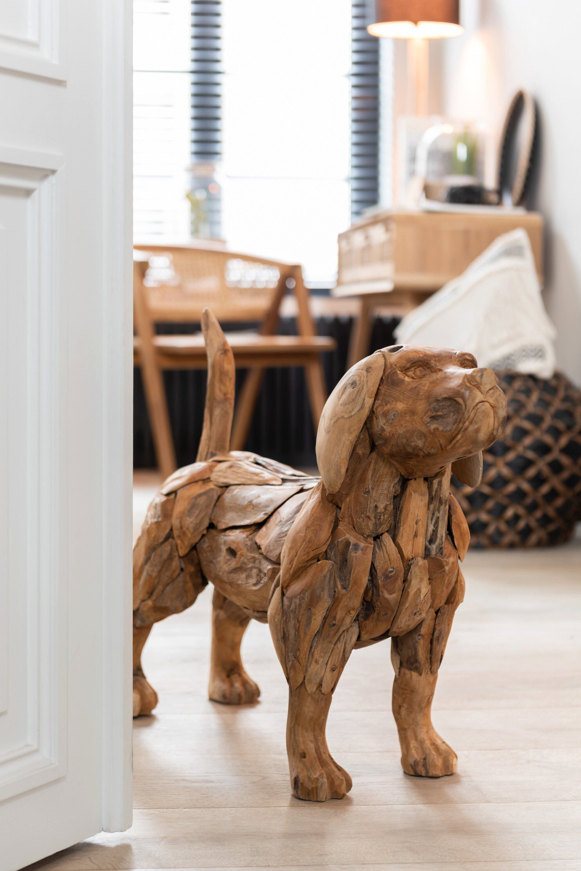 J-line Dekoobjekt Handgefertigter Hund aus Teakholzstücken günstig online kaufen