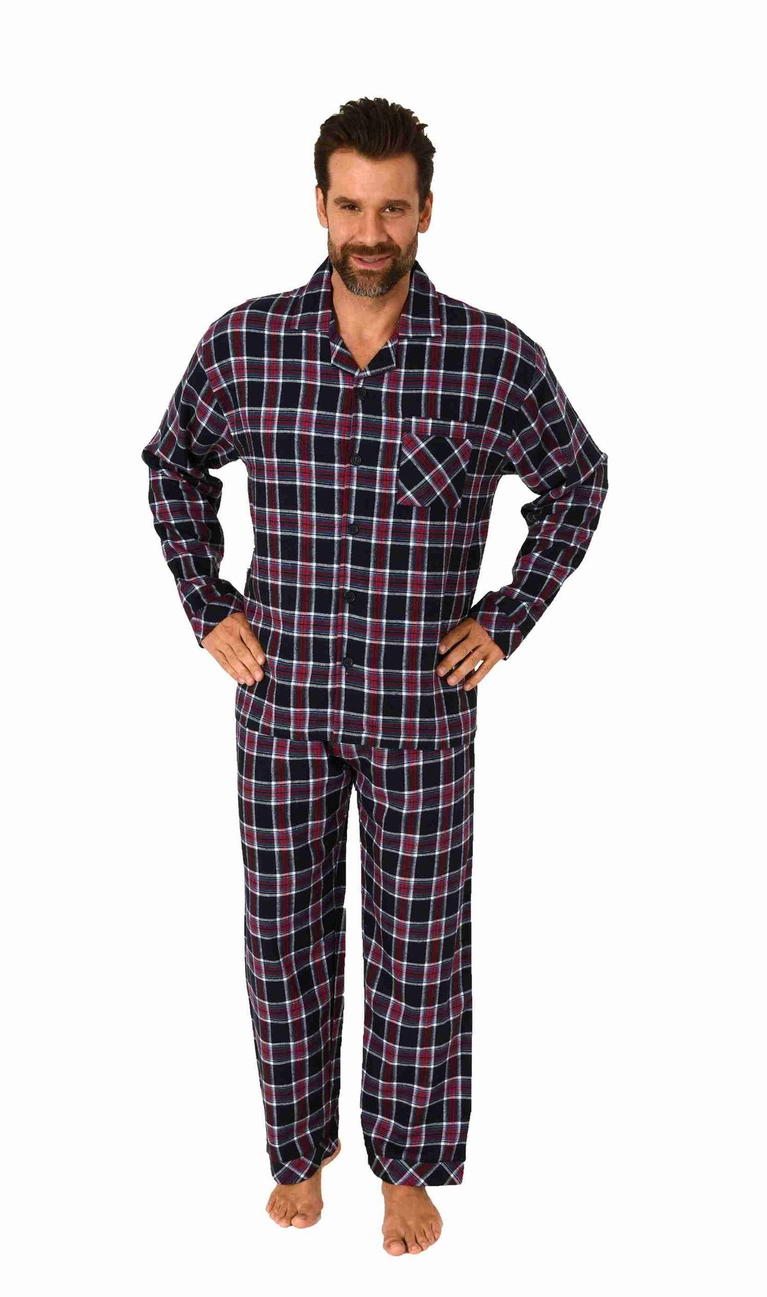 Trend by Normann Pyjama Herren Flanell Schlafanzug langarm Pyjama zum  durchknöpfen - 222 101 15 873