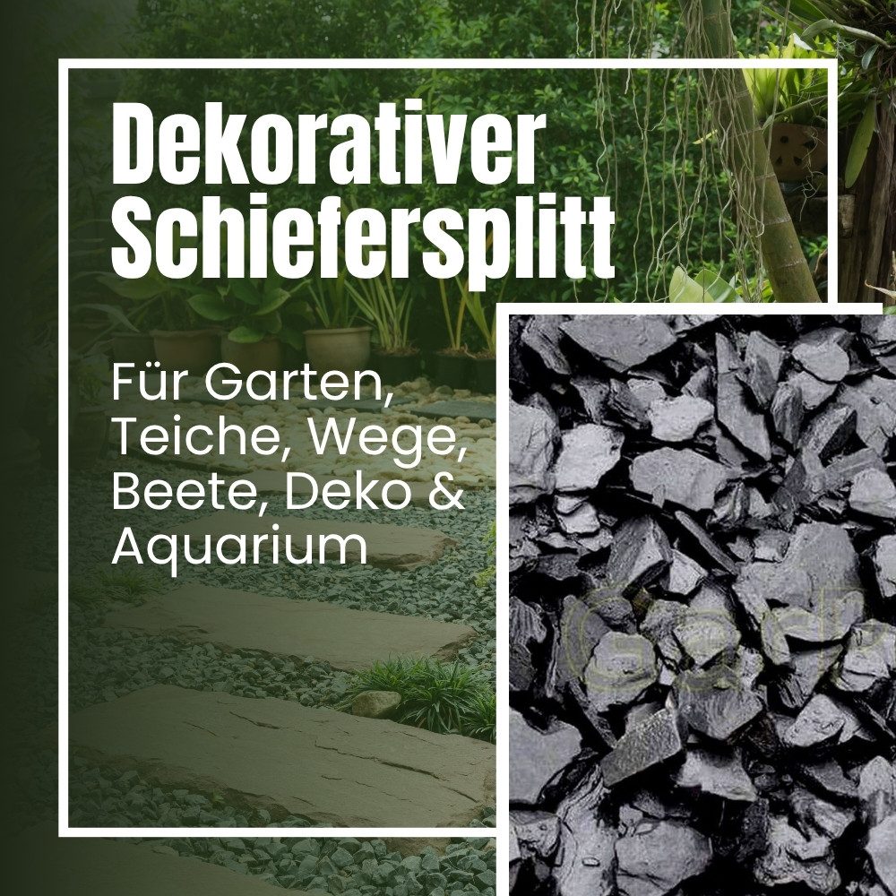 GarPet Dekokies Schiefersplitt Garten 25 Kg Zierkies Schwarz Schieferbruch Dekostein