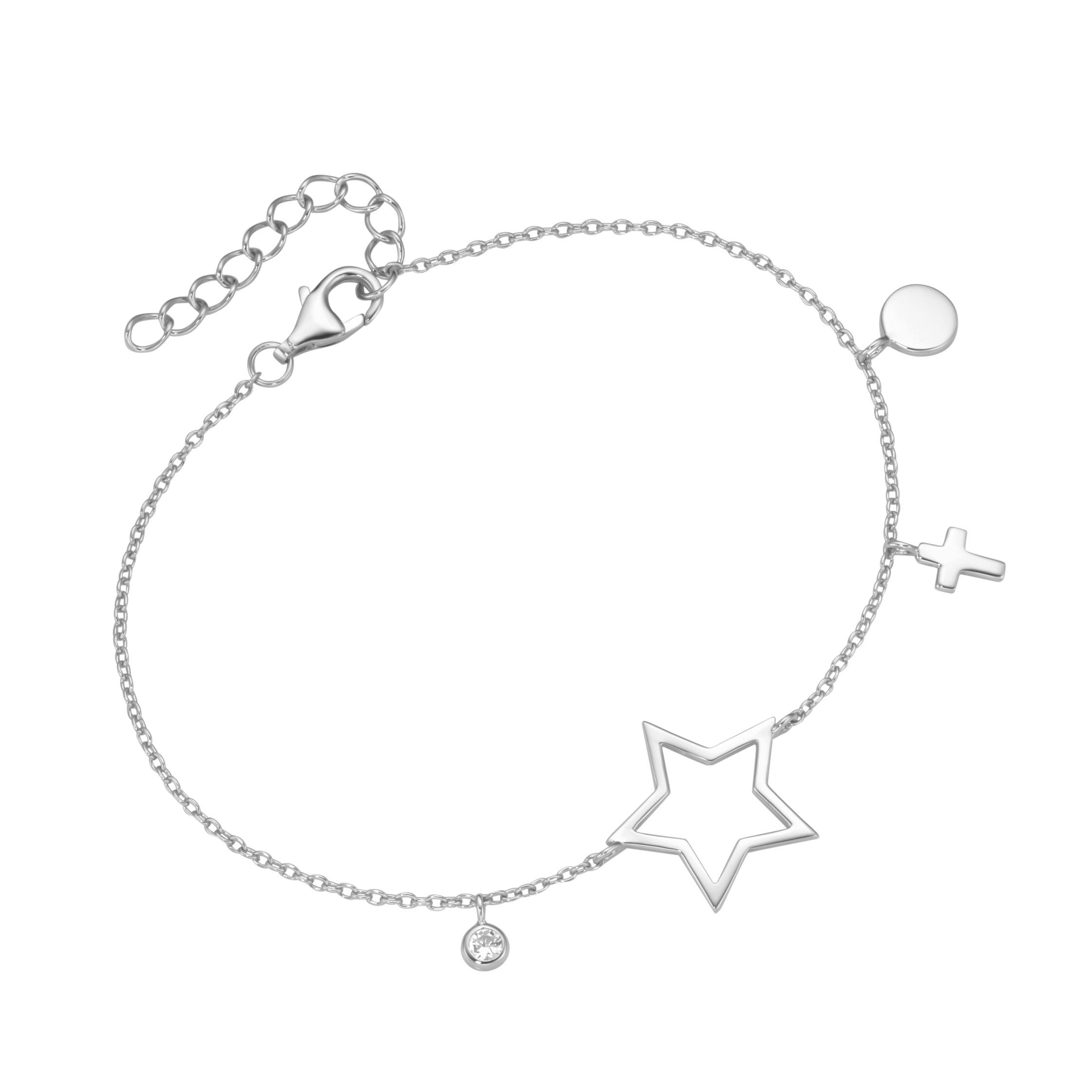 Smart Jewel 925 Stern, Armband Silber Zirkonia, mit Kreuz, Plättchen