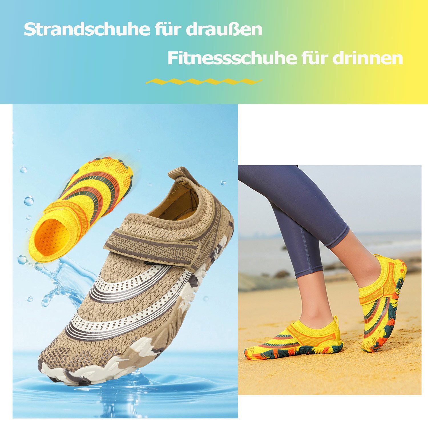 Refttenw Barfußschuhe Damen Badeschuhe Herren Wasserschuhe Atmungsaktiv Leicht Aquaschuh für Schwimmen, Yoga, Fitness, Outdoor & Strand