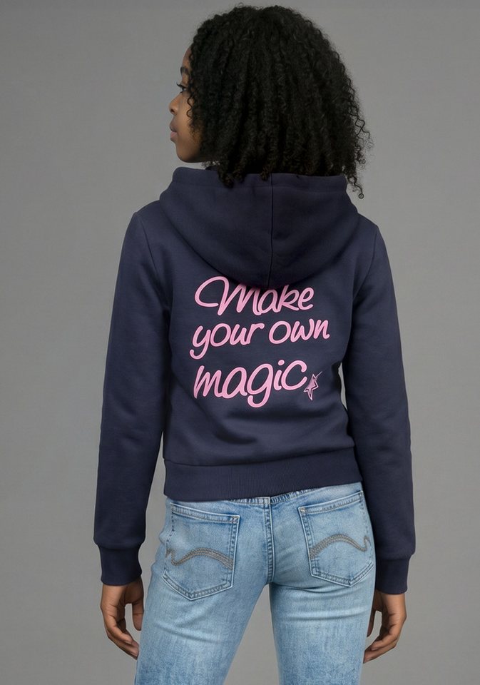 KIDSWORLD Kapuzenshirt Slogan Hoodie: MAKE YOUR OWN MAGIC Shirt mit Front- und Rückendruck, kurze Schnittform, Statement-Print