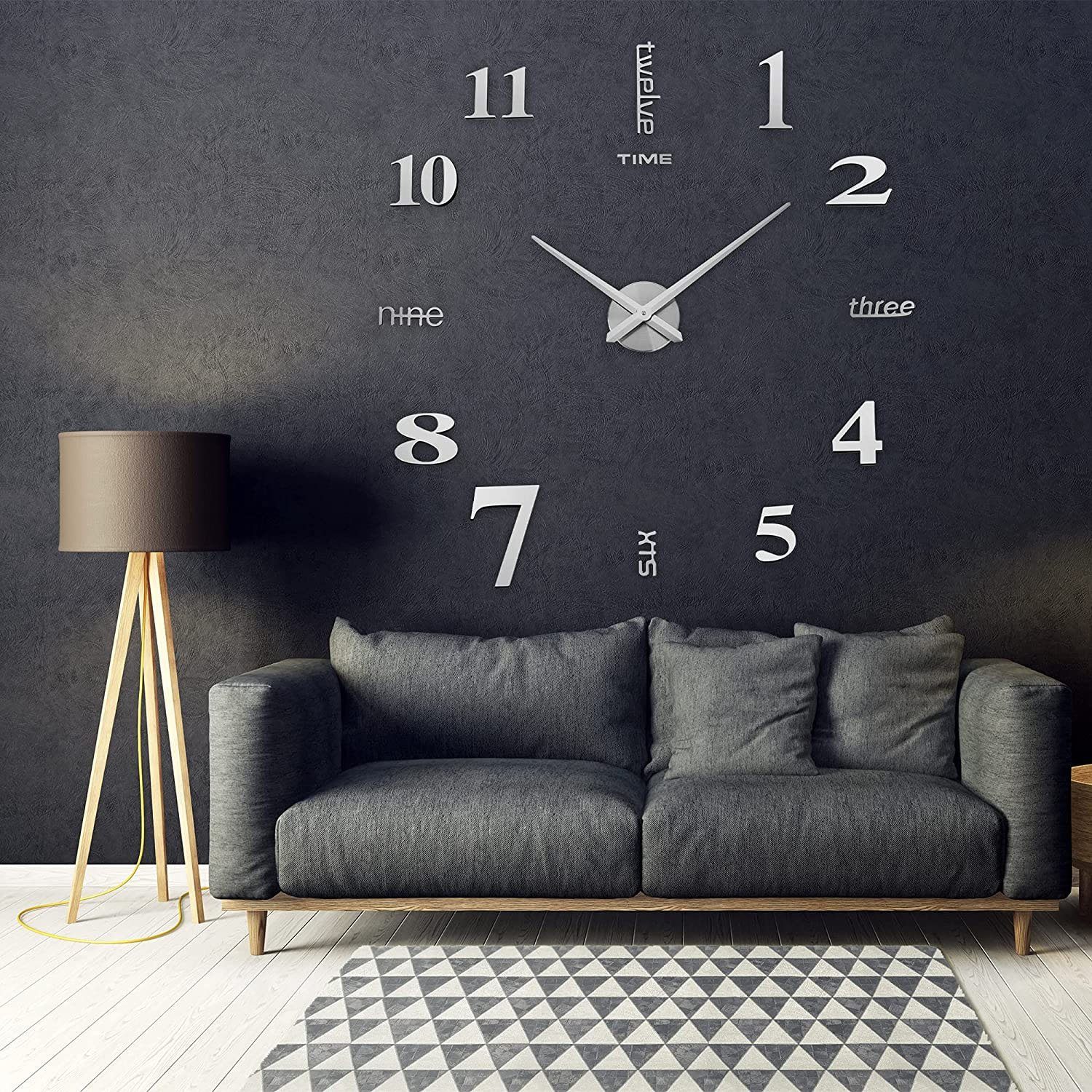 Design Wand Uhr Wohnzimmer wanduhr Spiegel Metall wandtattoo Deko 