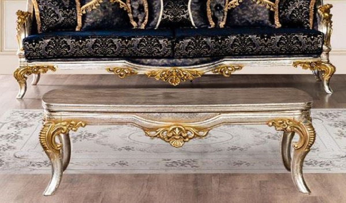 Casa Padrino Couchtisch Luxus Barock Couchtisch Silber / Gold - Massivholz Wohnzimmertisch im Barockstil - Barock Möbel - Edel & Prunkvoll