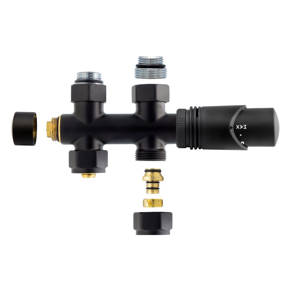 Belrad Heizkörper BLR315, Anschlussgarnitur Mittelanschluss Multiblock Durchgang Schwarz