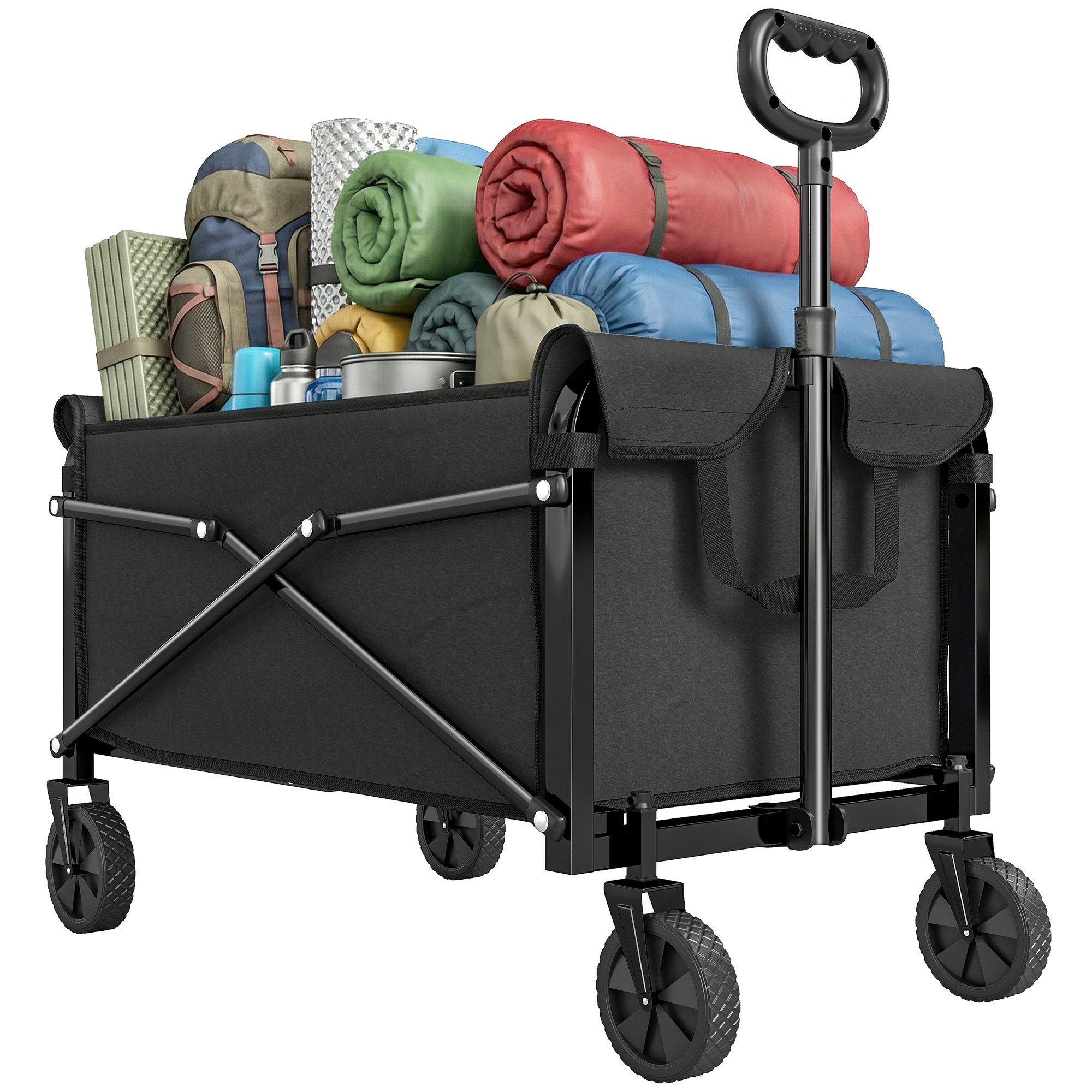 Outsunny Fahrradlastenanhänger Gartenwagen 50 kg Balstbar Transportwagen mit Bremse Bollerwagen, Faltbar, abnehmbare Räder, Tragegriff