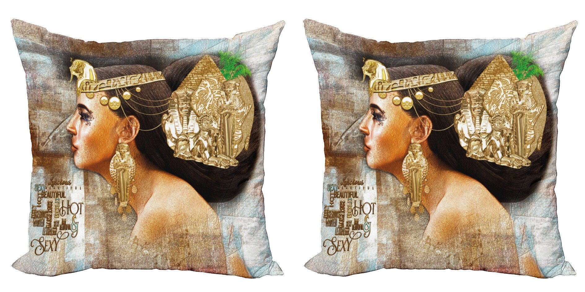 Kissenbezüge Modern Accent Doppelseitiger Digitaldruck, Abakuhaus (2 Stück), ägyptisch Königin Kleopatra