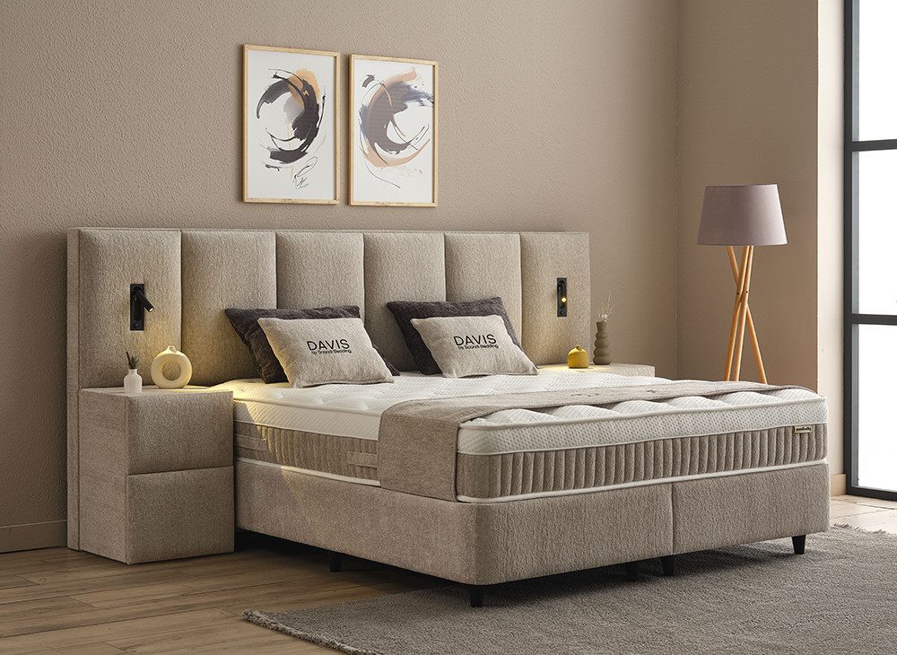 abc bedding Boxspringbett DAVIS - Luxus Stauraumbett - Boxbett inkl. Bettkasten (Doppelbett - Funktionsbett 180x200 cm), Voll-orthopädisches Schlafsystem - Premium Schlafkomfort