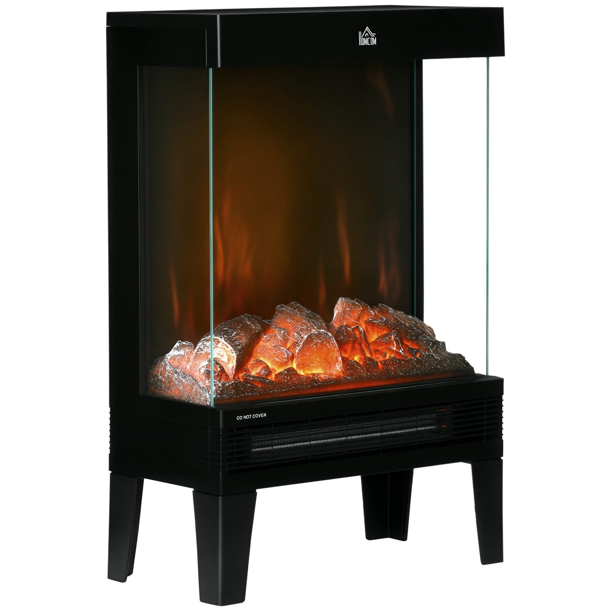 HOMCOM Elektrokamin 2000 W Standkamin mit Heizung, LED 3D-Flammeneffekt, mit 4 Helligkeitsstufen, Thermostat, Überhitzungsschutz, Schwarz – Bild 2 von 5