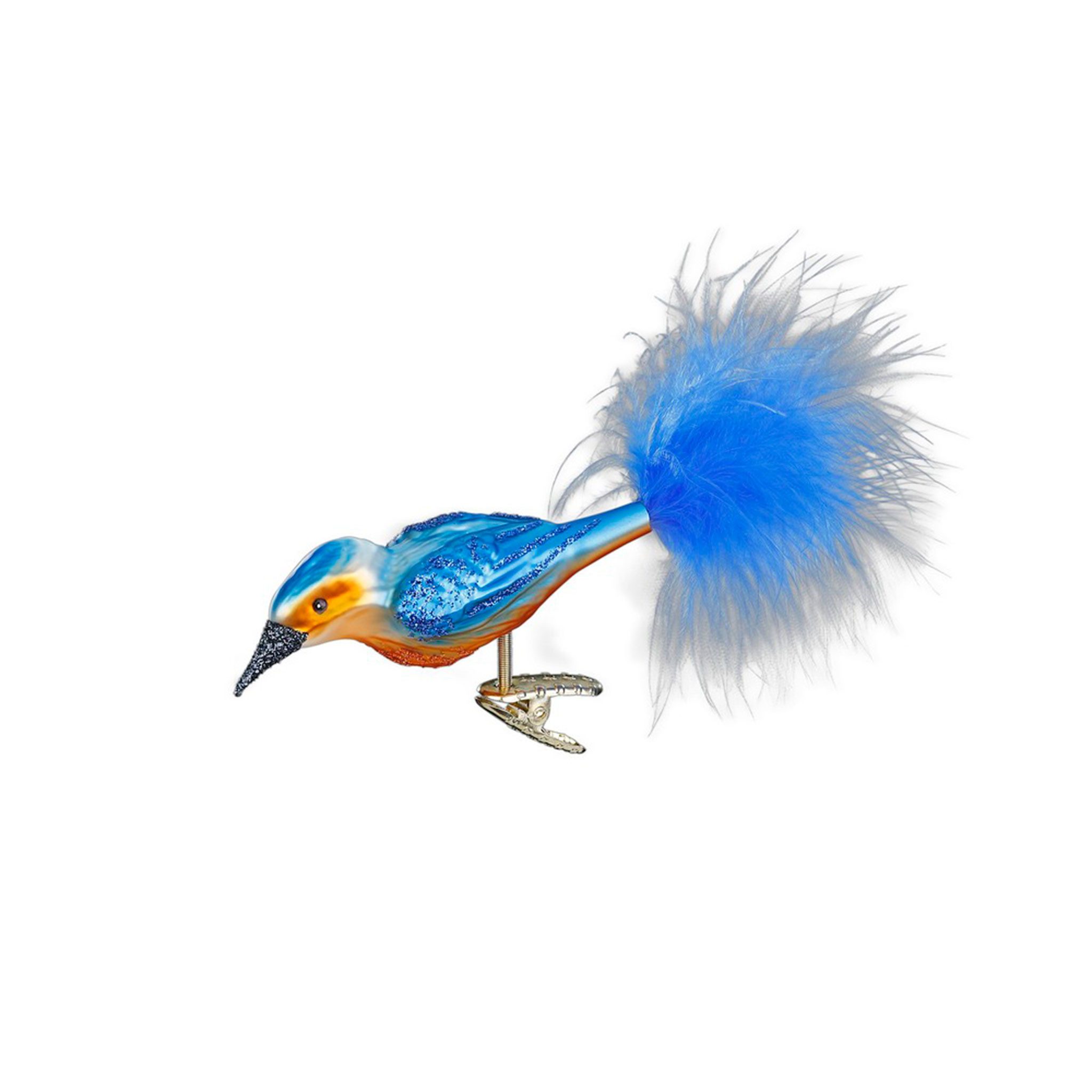 INGE-GLAS® Christbaumschmuck, Christbaumschmuck Glas Eisvogel auf Clip 10cm Blau Orange