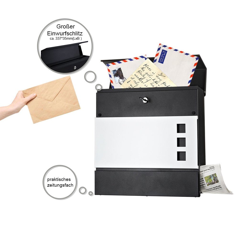 Design Wandbriefkasten Briefkasten schwarz Mailbox (Stück, Postkasten Premium-Briefkasten) Weiß Mucola Briefkasten