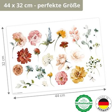 Platzset, Tischset,  Platzset abwaschbar - Blüten in Aquarell, Tischsetmacher, (aus erstklassigem Vinyl, 4-St., 44 x 32 cm / bunt), Made in Germany