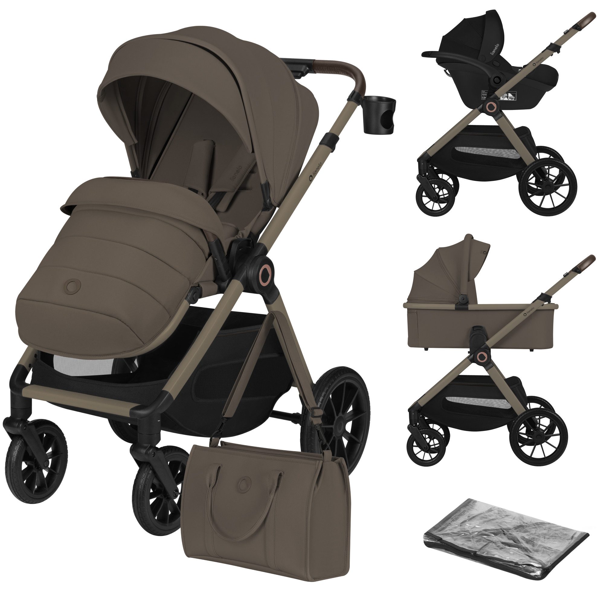 lionelo Kombi-Kinderwagen LAYLA 3IN1, (Set), 3D-Panoramabelüftung/ XXL-Sitz/ komfortable Federung