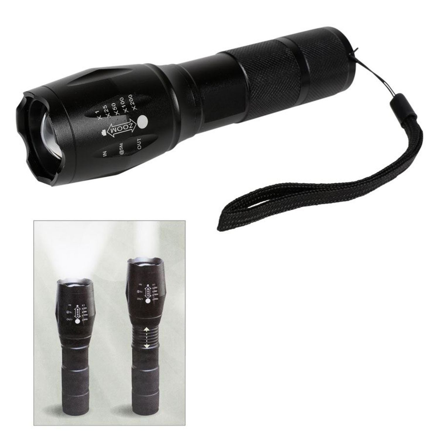 Deluxa LED Taschenlampe LED Taschenlampe Militär Polizei Zoom 1000m Leuchtweite Campinglampe (1St)