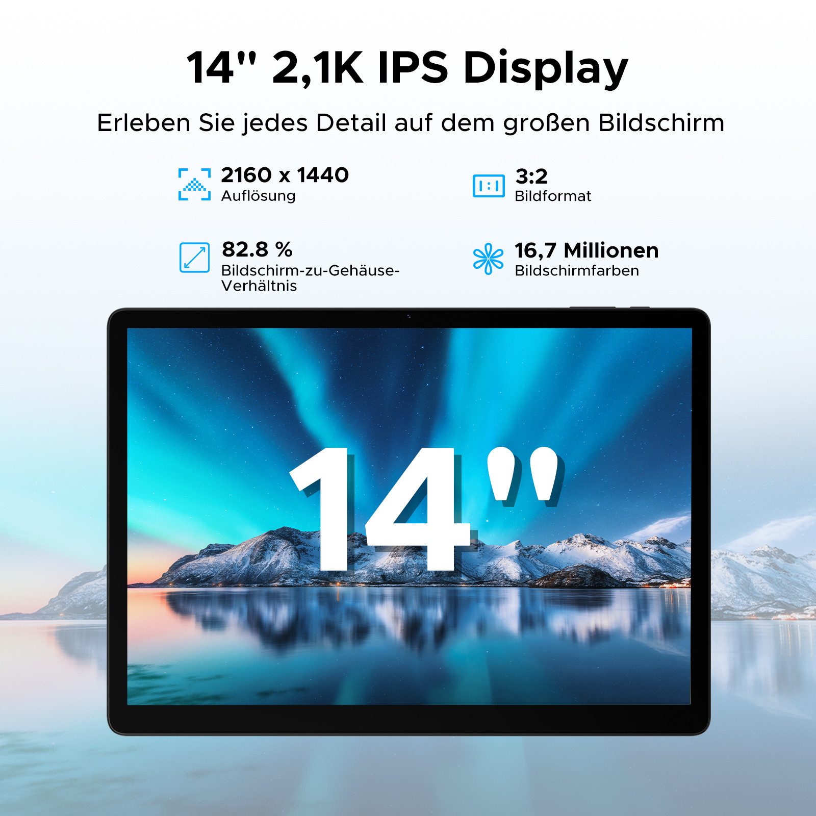 DOOGEE Tab E3 Max 14 Zoll Tablet 2.1K Display, 13500mAh, Android 15 Tablet (14", 256 GB, Android 15, 4G, 256GB ROM /2TB, 16MP + 8MP, Gemini AI/4G LTE/5G WLAN/GPS/GMS)