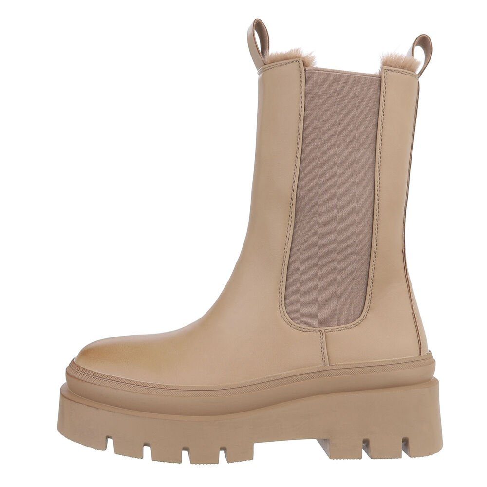 Ital-Design Damen Snowboots Freizeit Snowboots Blockabsatz Plateaustiefeletten in Hellbraun