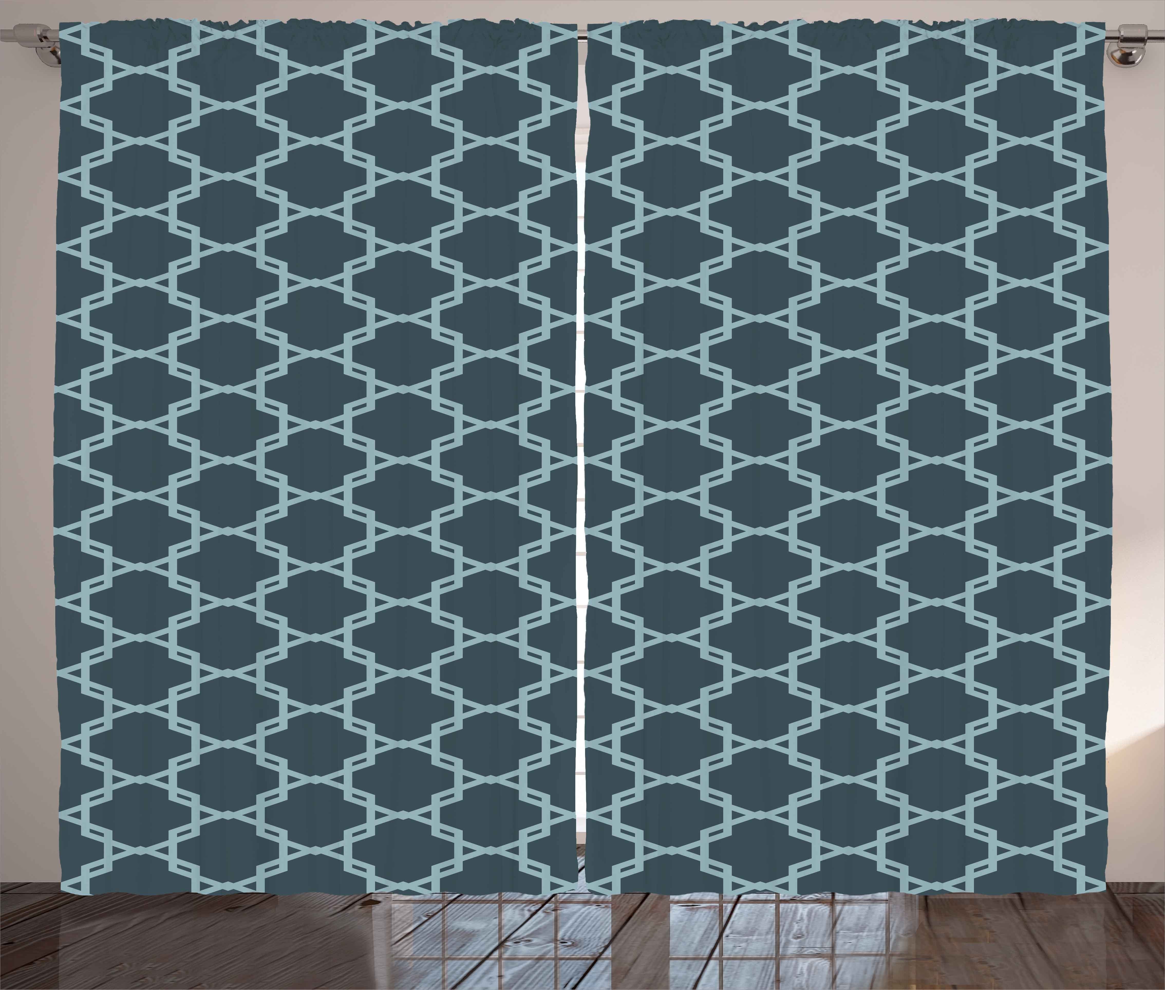 Gardine Schlafzimmer Kräuselband Vorhang mit Schlaufen und Haken, Abakuhaus, Quatrefoil Antike förmigen Linien