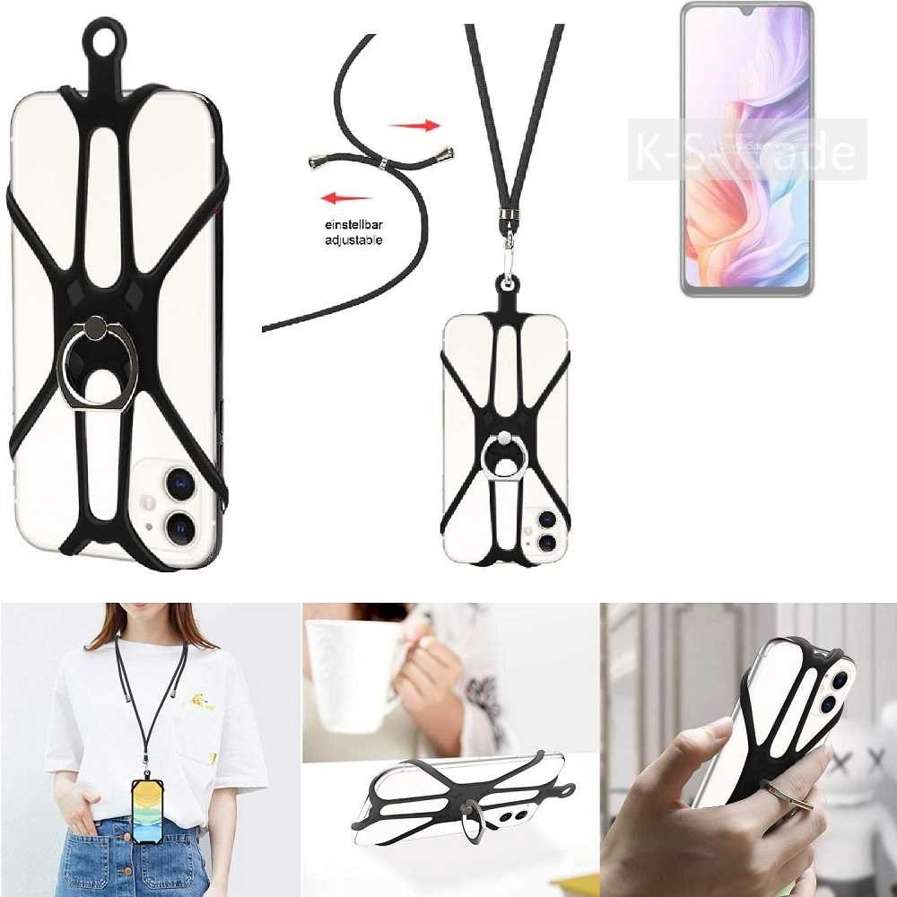 K-S-Trade Handyhülle für ZTE Blade V70 Max, 3in1 Handykette Handyband Handykordel Halsband Smartphone-Ring