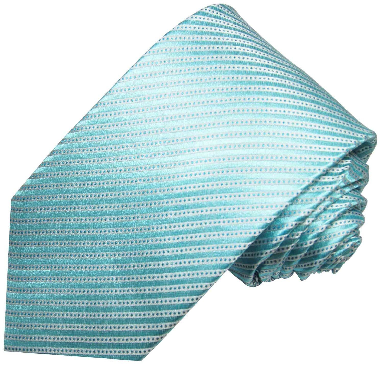 Malone 889 100% Seide Paul und modern Seidenkrawatte Tuch Krawatte (8cm), Krawatte 2-St., gestreift Breit Herren Einstecktuch) mit türkis (Set,