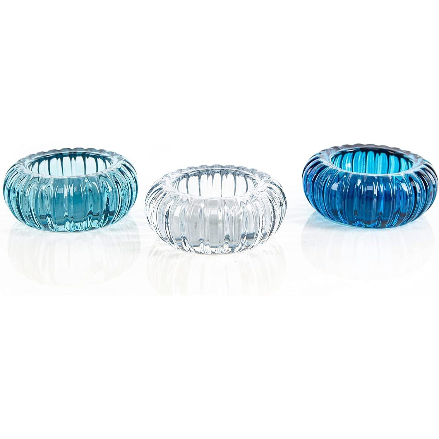 Logbuch-Verlag Dekofigur Teelichtgläser Set 3 aus Glas blau weiß Tischdeko Ø 8,3 cm