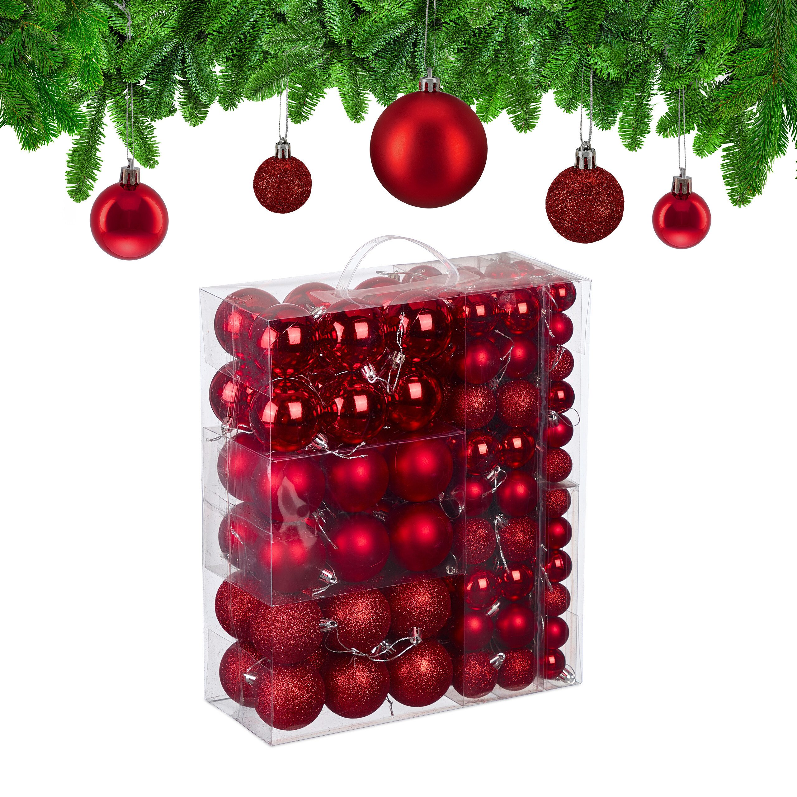 relaxdays Weihnachtsbaumkugel Weihnachtskugeln 138er Set (138 St), rot