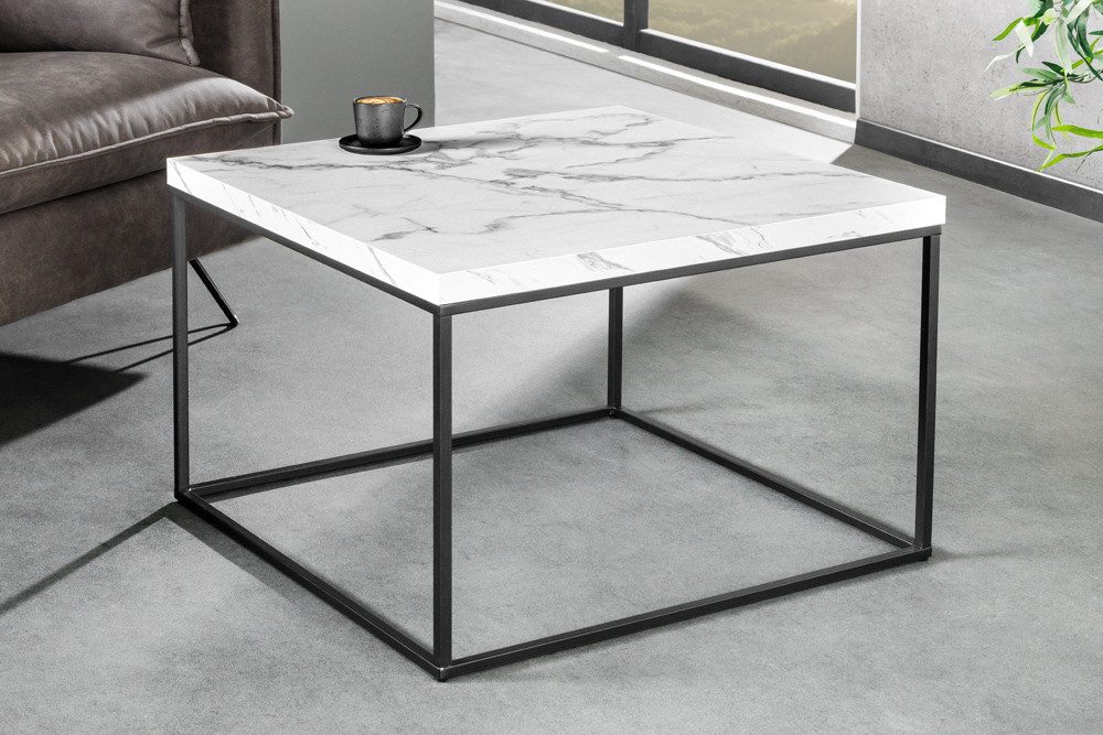 riess-ambiente Couchtisch ARCHITECTURE 60cm weiß/schwarz – Metallgestell, Marmor-Design (Einzelartikel, 1-St), quadratische Platte & Industrial-Stil – ideal neben Sessel, Sofa & Co.