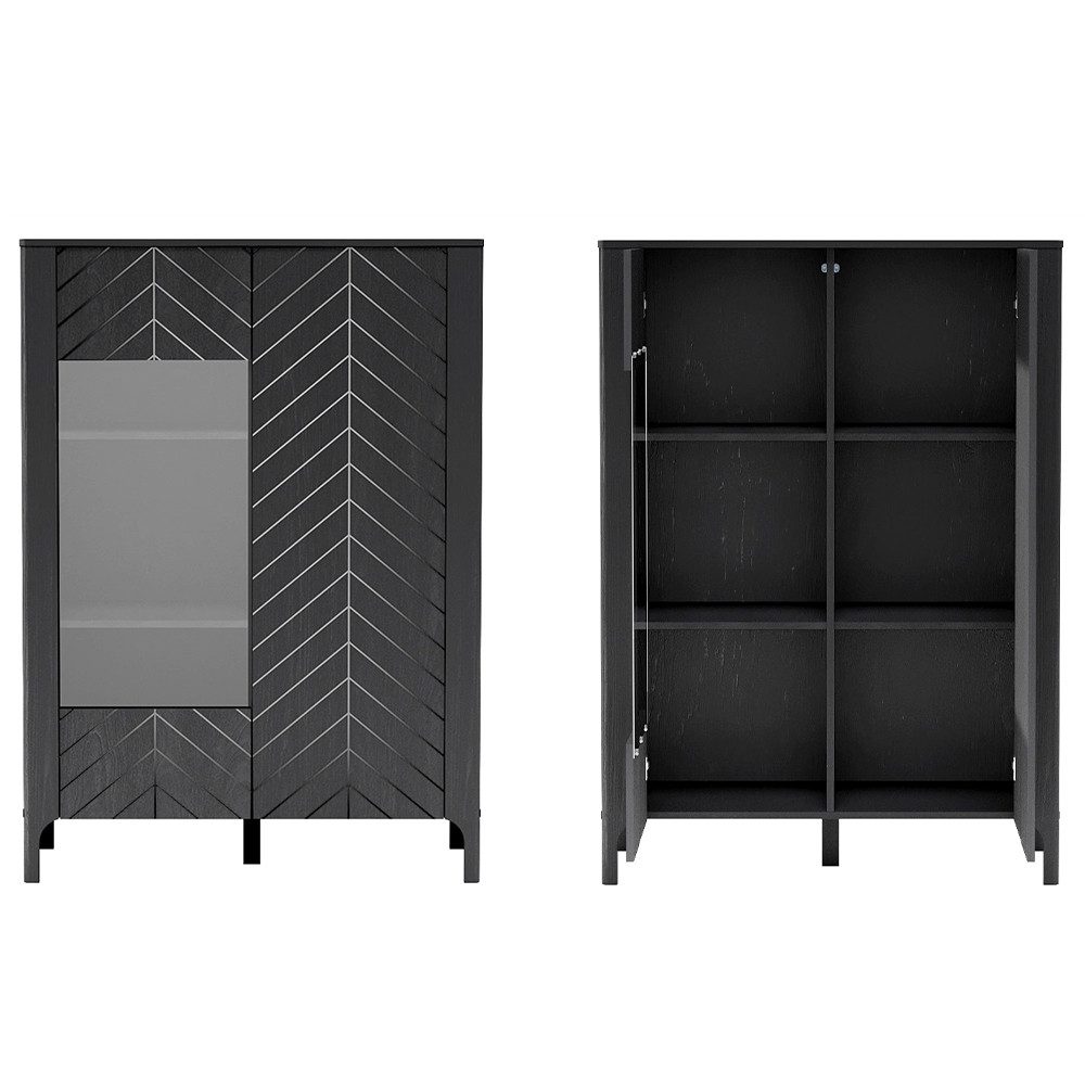 Lomadox Wohnwand MAZARA-161, (2-St., Lowboard Highboard), Wohnzimmermöbel mit Fischgrät Dekor, Push-to-Open, Softclose-Funktion
