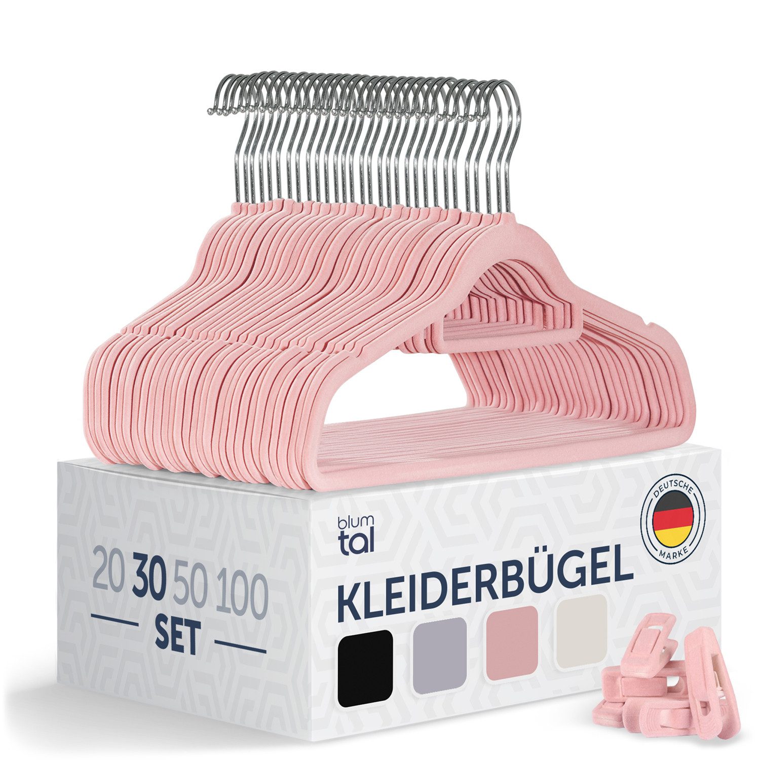 Blumtal Kleiderbügel Rutschfest - Samtoptik - Platzsparend, (30-tlg), Premium inkl. Krawattenhalter, 360° drehbar, Anti-Rutsch Bügel