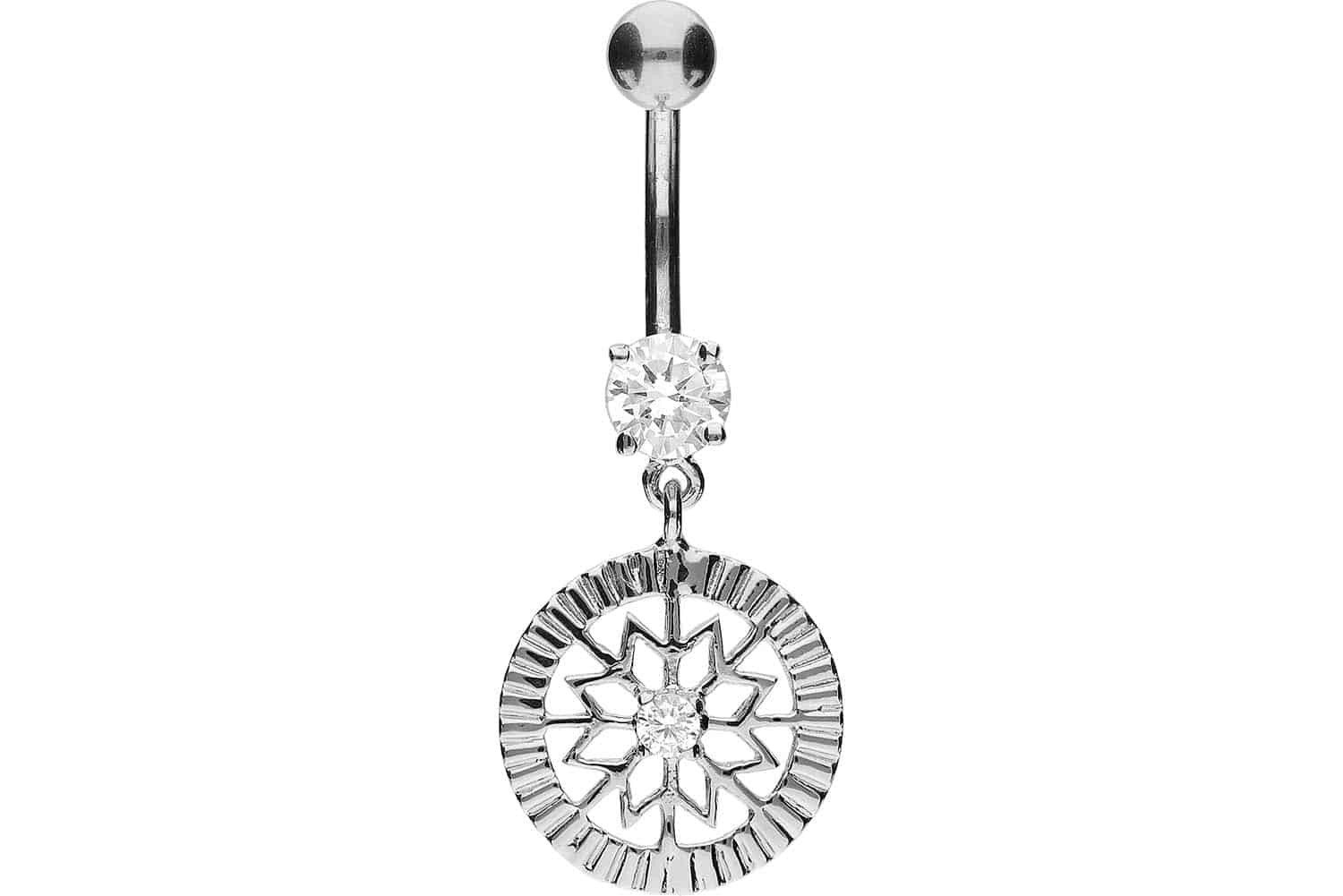 Bauchnabelpiercing Titan Bananabell mit 925er Silber-Design STERN + KRISTALL