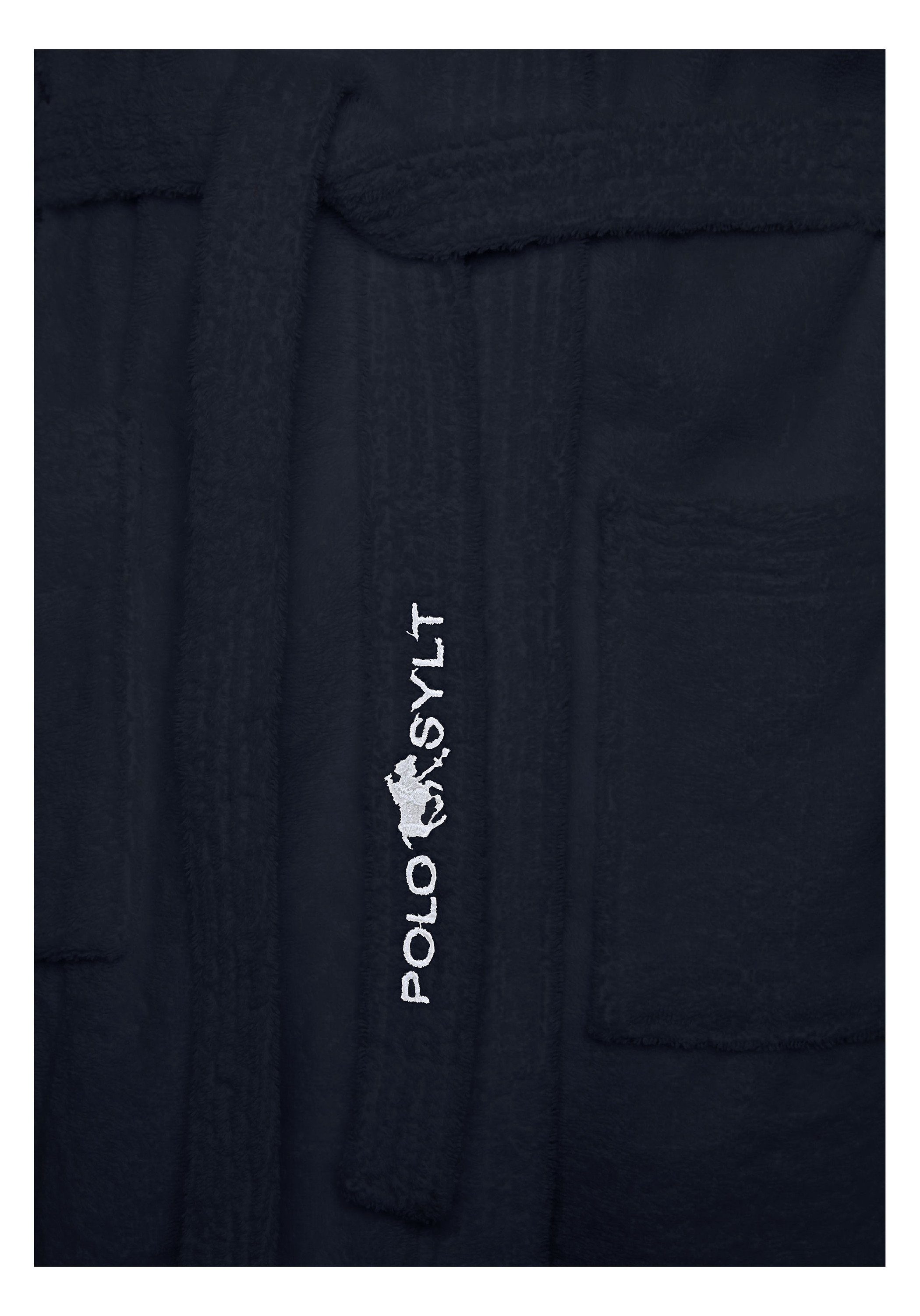 Polo Sylt Bademantel Logos, Gürtel Gürtel dunkelblau aufgesetzten Baumwolle, Taschen, und mit langform