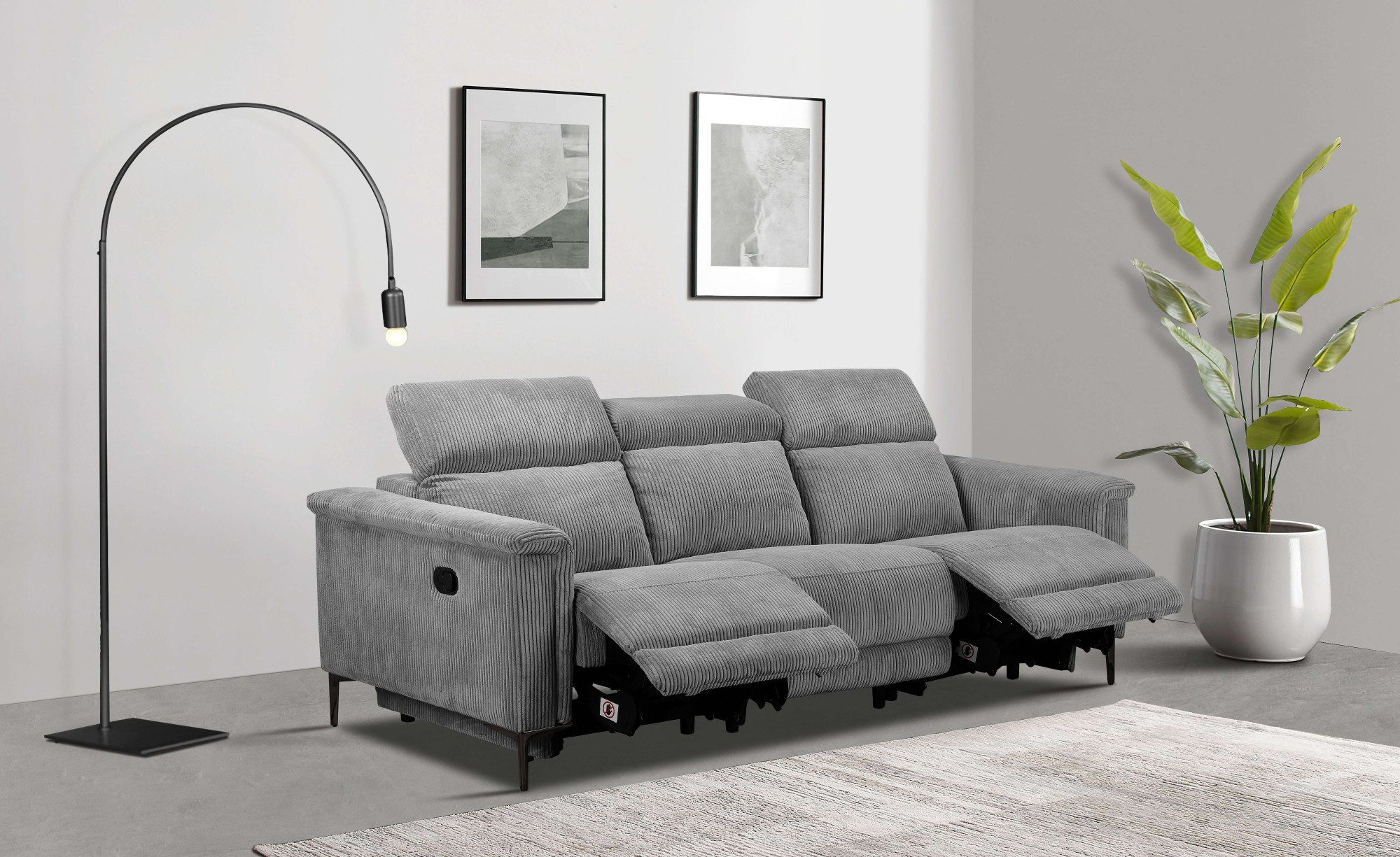 Places of Style 3-Sitzer Lund Cord, mit manueller o. elektrischer Relaxfunktion in 2 Sitzen, USB-A, Kopfteilverstellung, Breite 222 cm