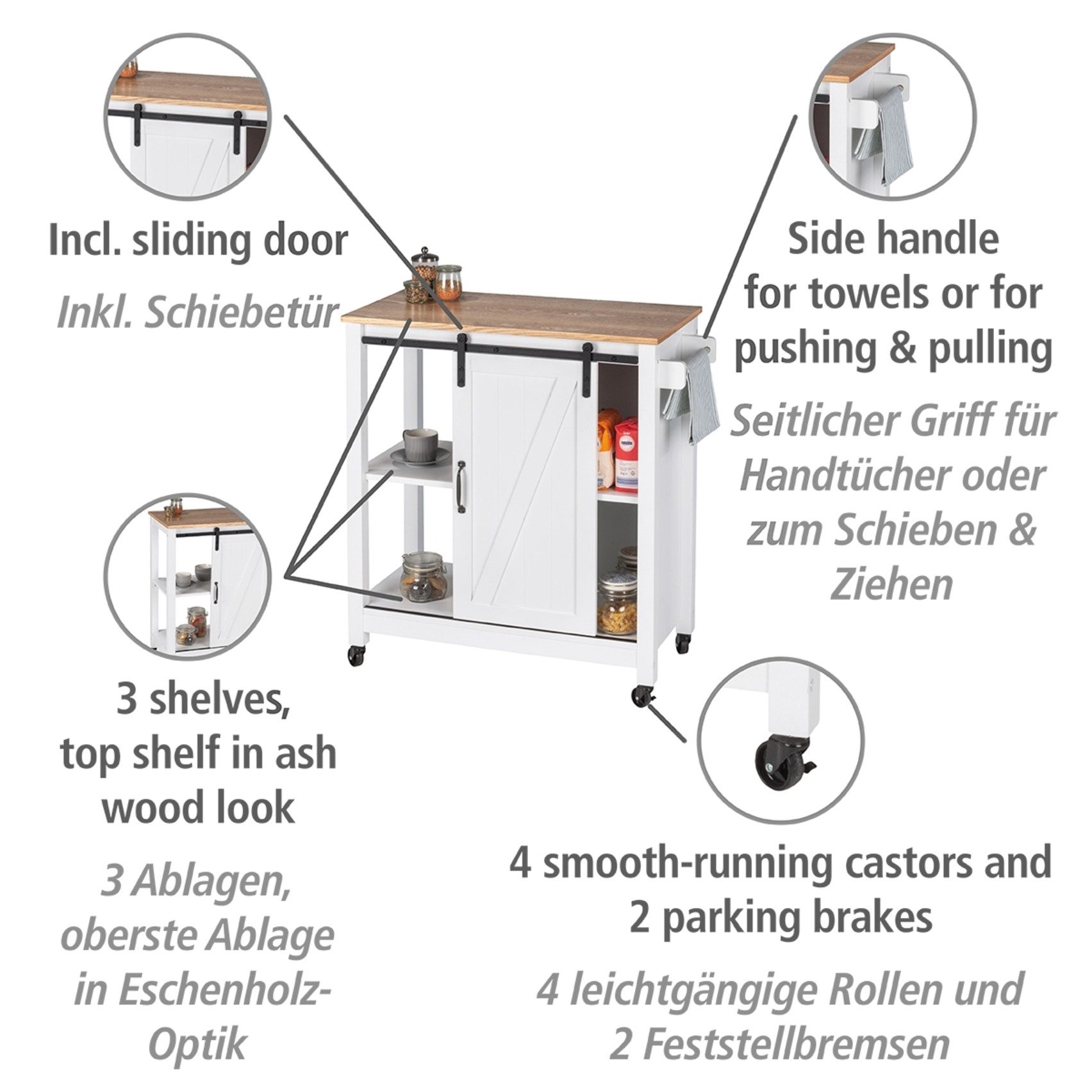 WENKO Küchenwagen Modell Landhaus, Servierwagen, Beistellwagen günstig online kaufen