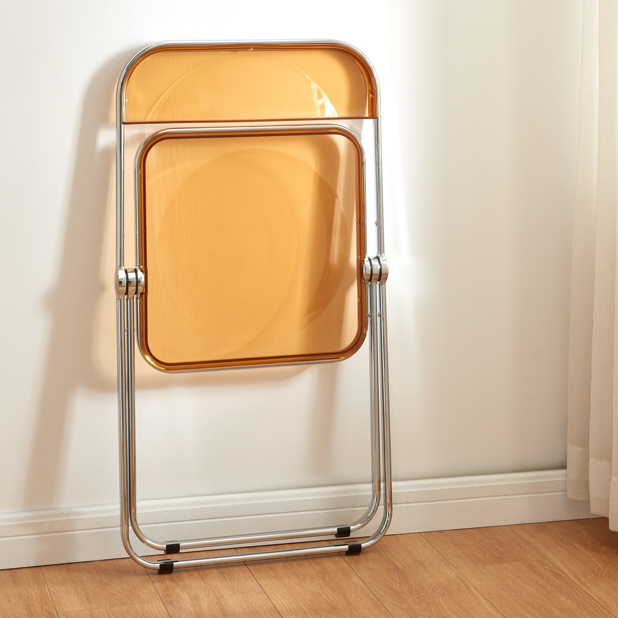 en.casa Klappstuhl (2 St), »Pornainen« Besucherstuhl Stahlgestell Orange, transparent