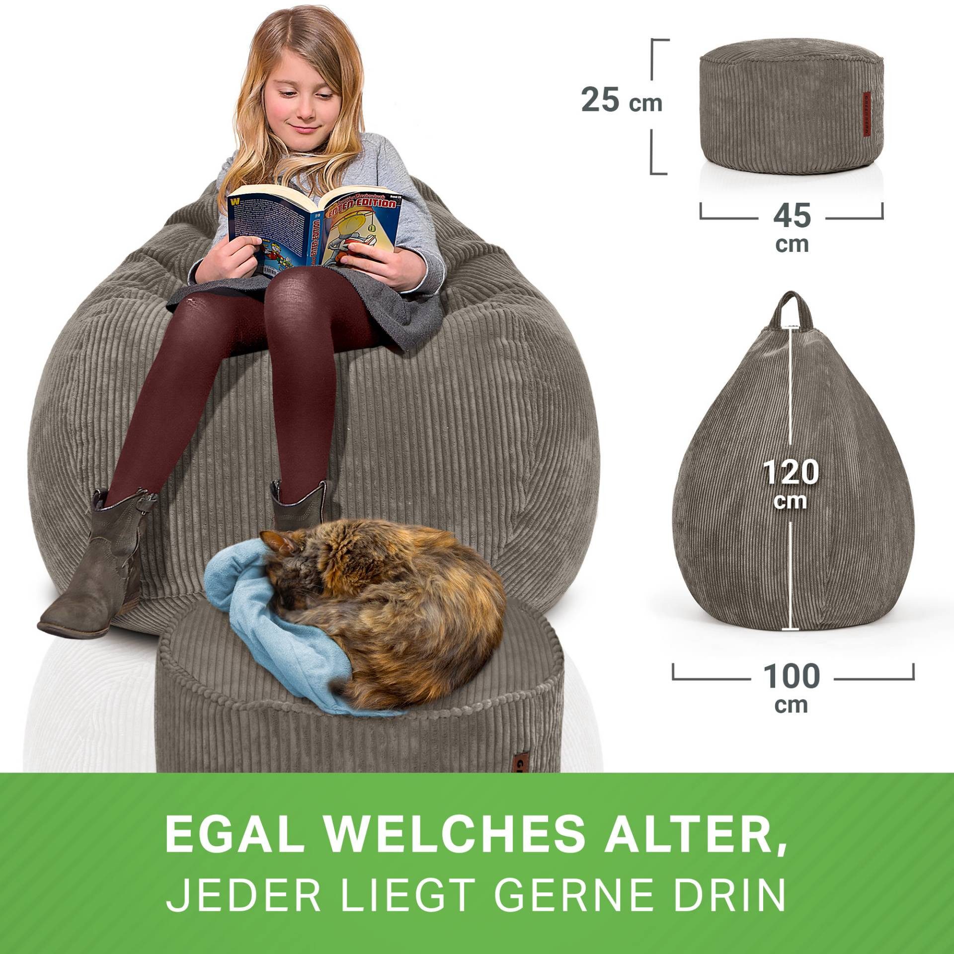 Green Bean Sitzsack XXL Sitzsack Scoop + Hocker aus Cord, Indoor Sitzkissen günstig online kaufen