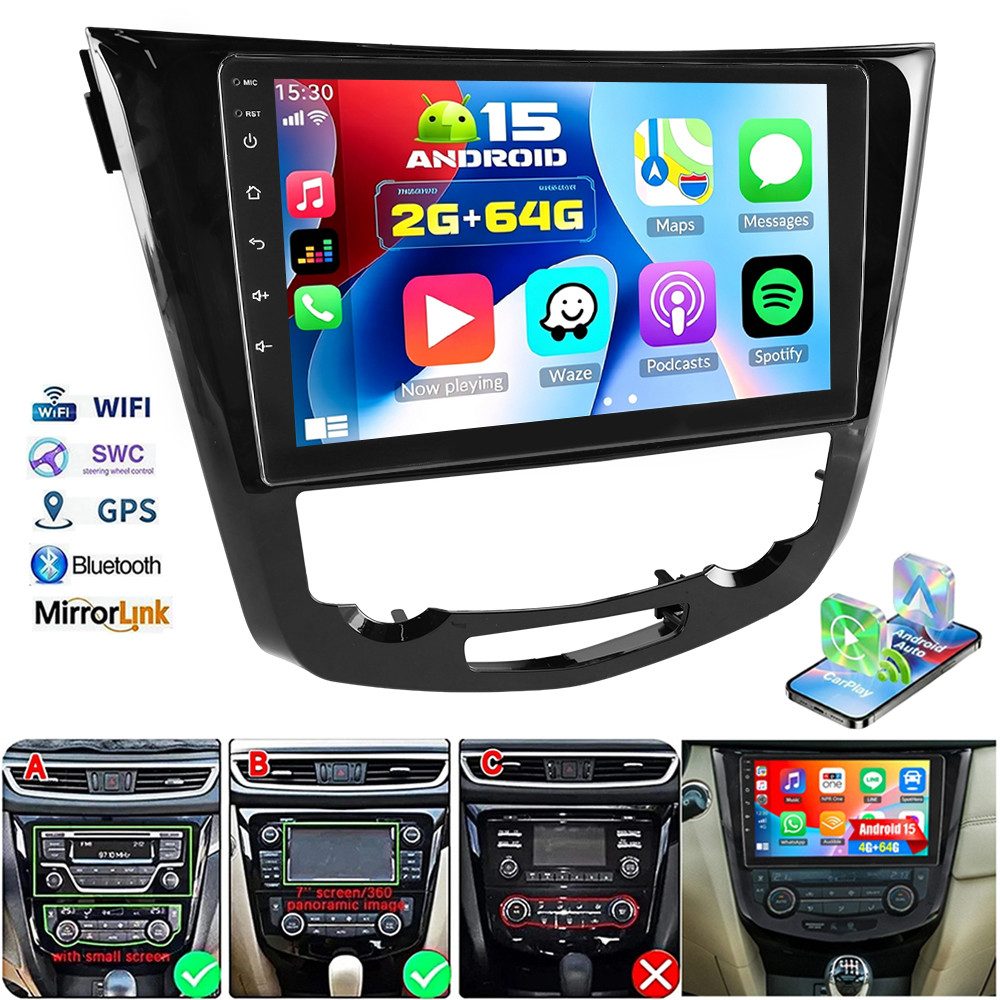 ESSGOO DAB+ Android15 Autoradio 2Din Für Nissan X-Trail T32 13-17 CarPlay GPS Autoradio (RDS, 4+64GB(optional), Digitalradio (DAB), FM, BT 4.1, GPS, WIFI, SWC)