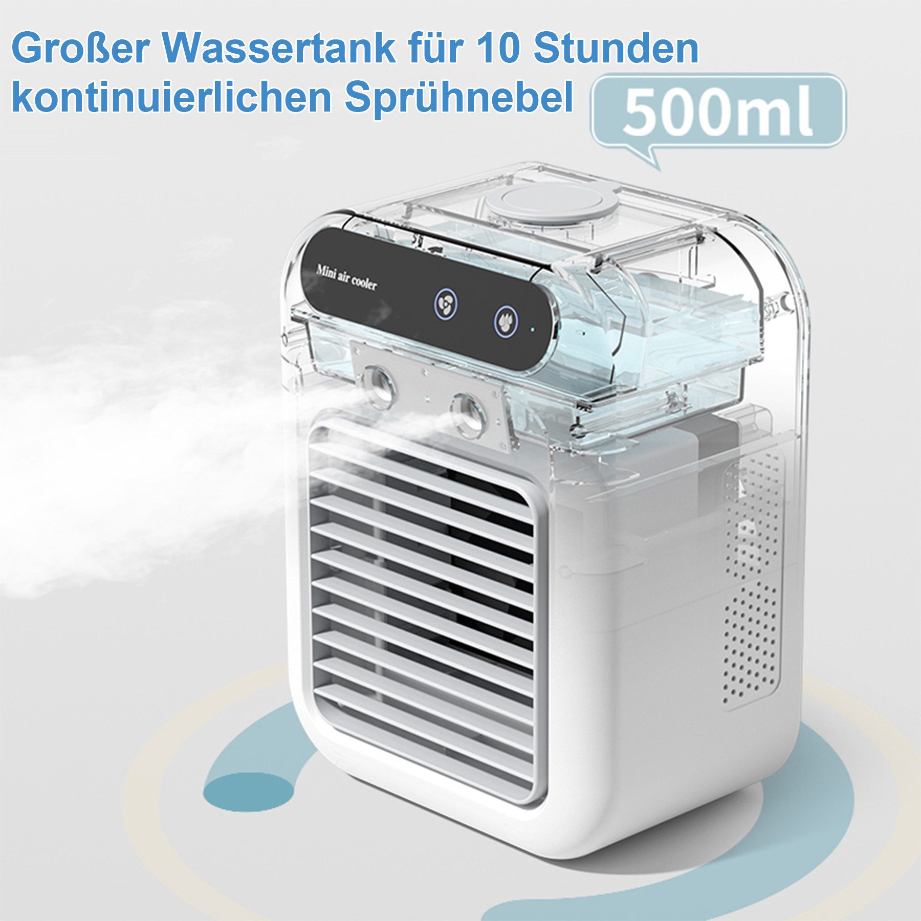 Senmudi Ventilatorkombigerät Luftkühler mit Verdunstungskühlung Mini Ventilator USB 3 in 1,5000MAH, mit 2 Stufen Tragbarer Ventilator mit Sprühen für Schlafzimmer Büro