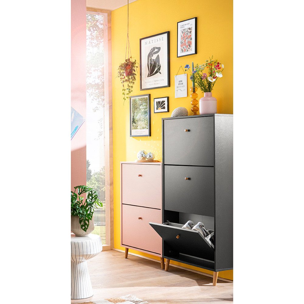 Lomadox Garderoben-Set BELFORT-80, (Spar-Set, 2-St., Schuhschränke Spiegel Garderobenpaneel), apricot und anthrazit, Massivholzgriffe, Platz für 6 + 9 Paar Schuhe