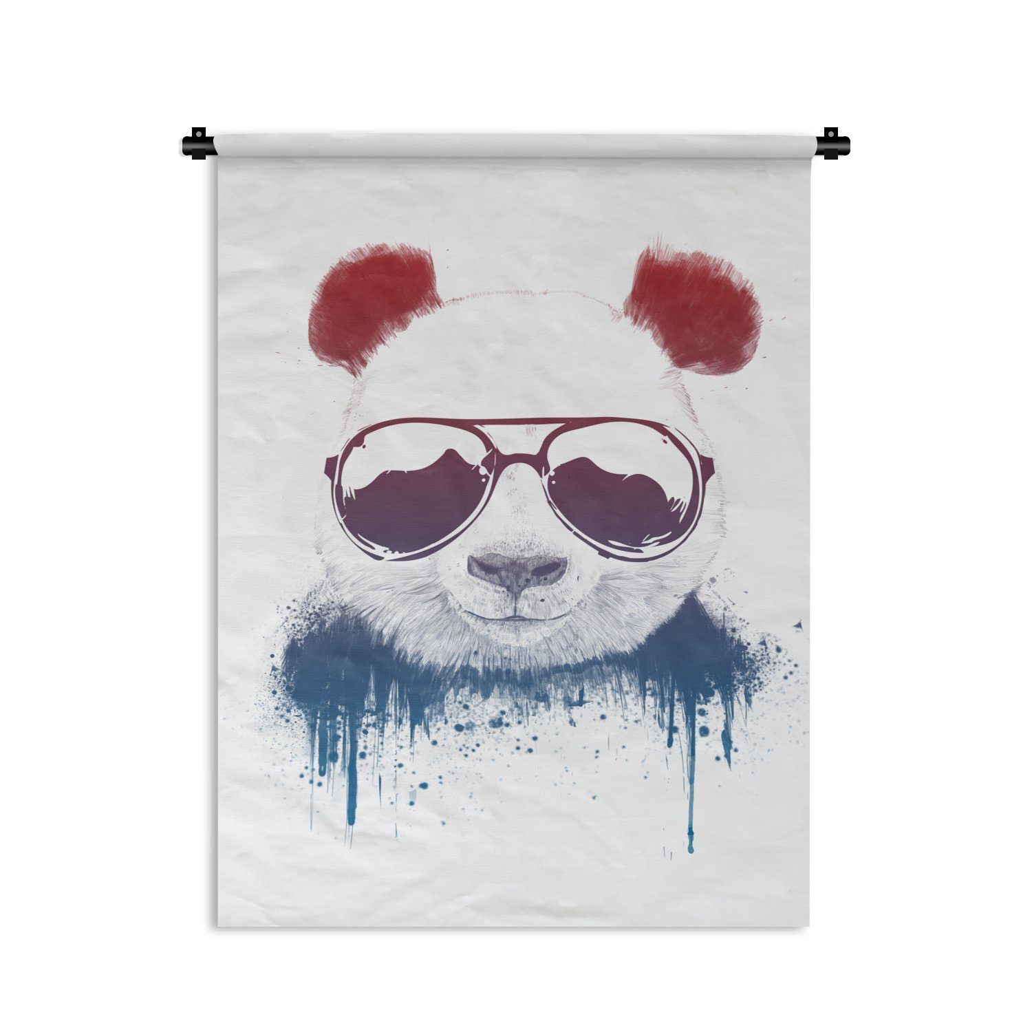 MuchoWow Wanddekoobjekt Panda - Sonnenbrille - Aquarell, Deko für an der Wand, Wohnzimmer, Tapisserie, Schlafzimmer