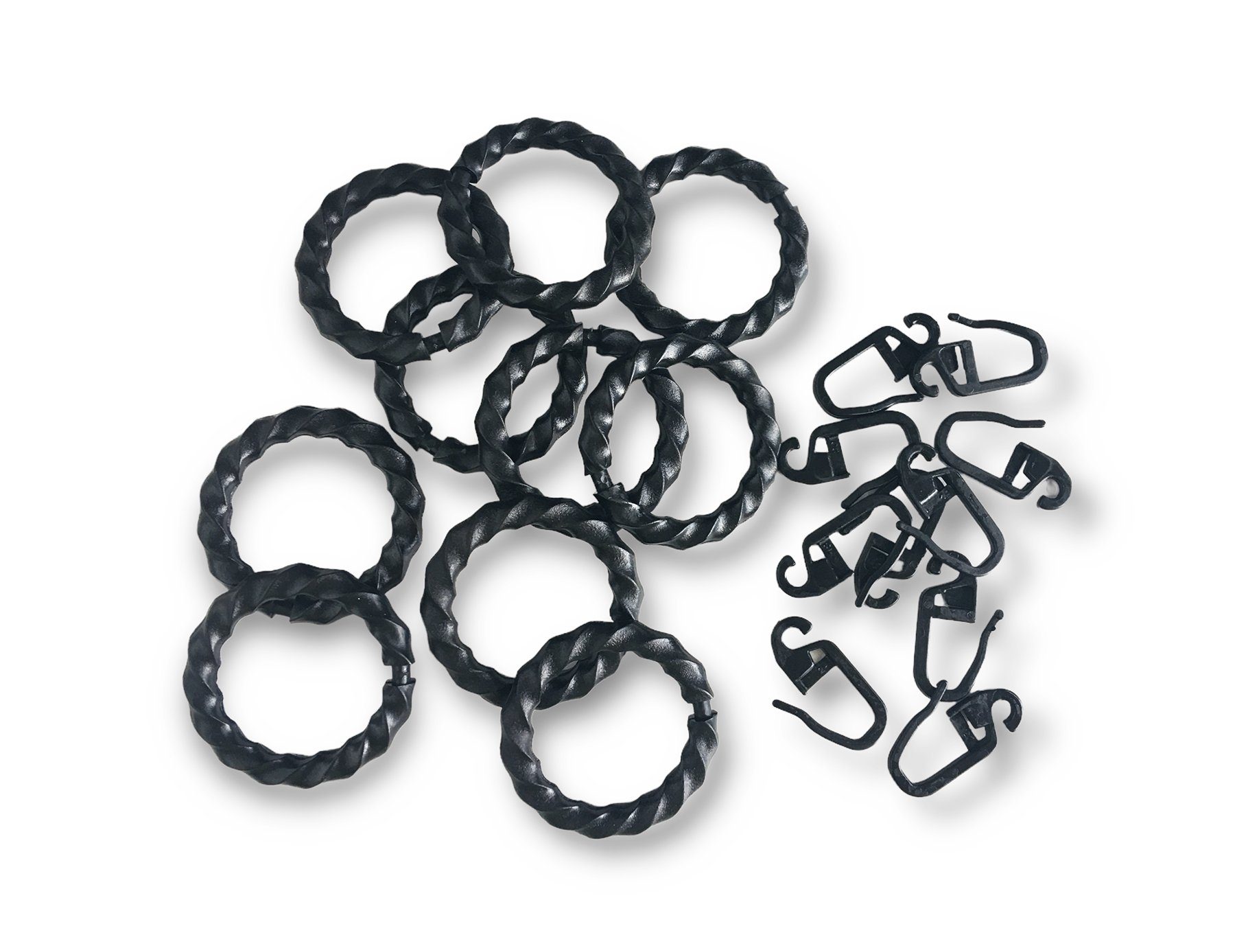 nodeko Gardinenring Vorhangringe für Schmiedeeisengarnituren, schwarz, für Vorhangstangen und Gardinenstangen Ø 16 mm bis Ø 20 mm, (Packung, mit Faltenhaken), R – Bild 2 von 4