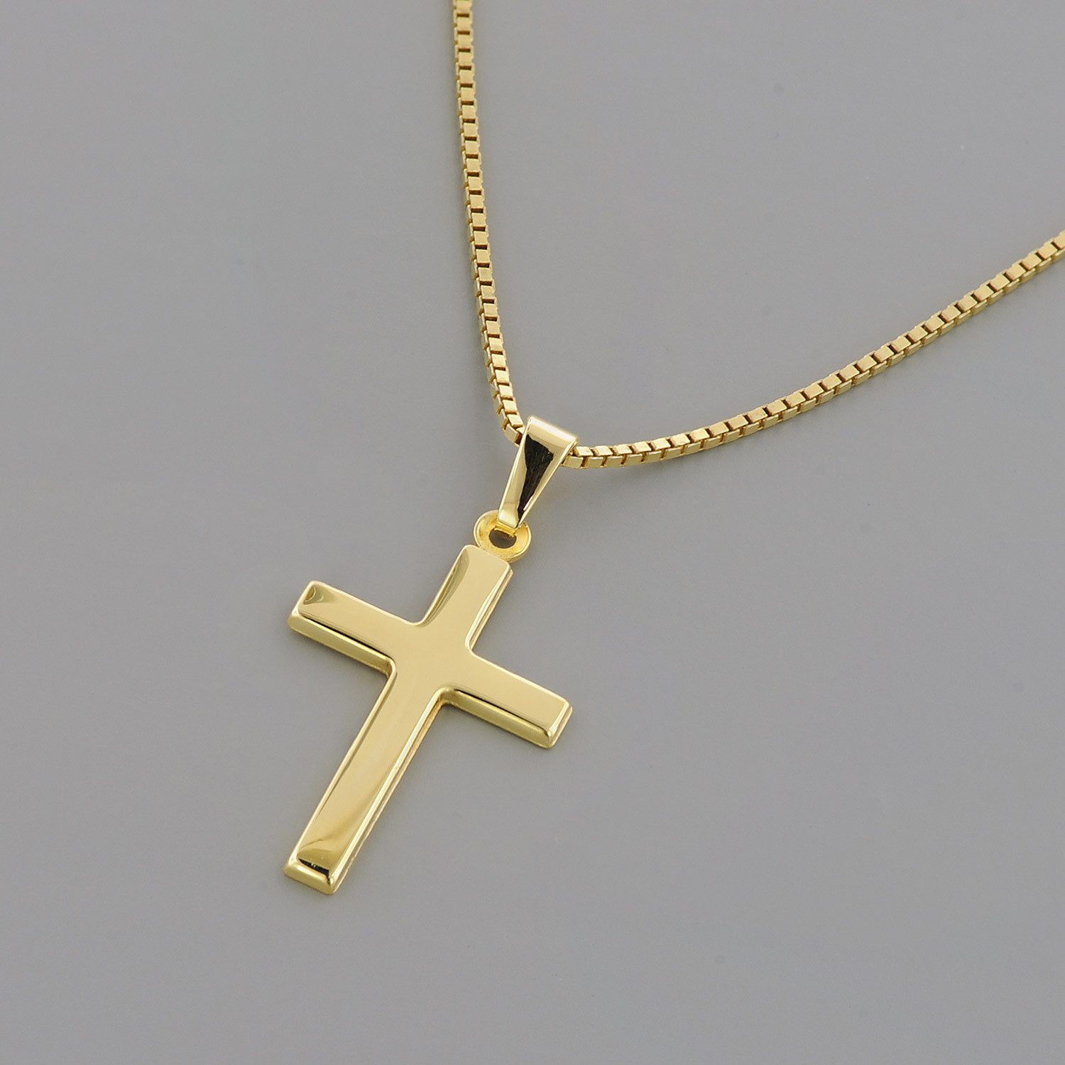 trendor Kette mit Anhänger Kreuz für Gold 585 mit Vergoldeter Silberkette