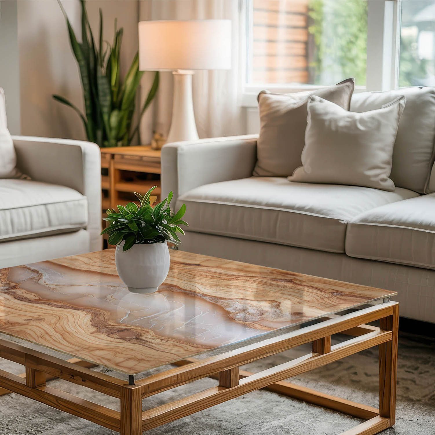 Tulup Tischplatte Couchtisch Glasplatte Naturholz mit Harz Ersatzplatte Gla günstig online kaufen