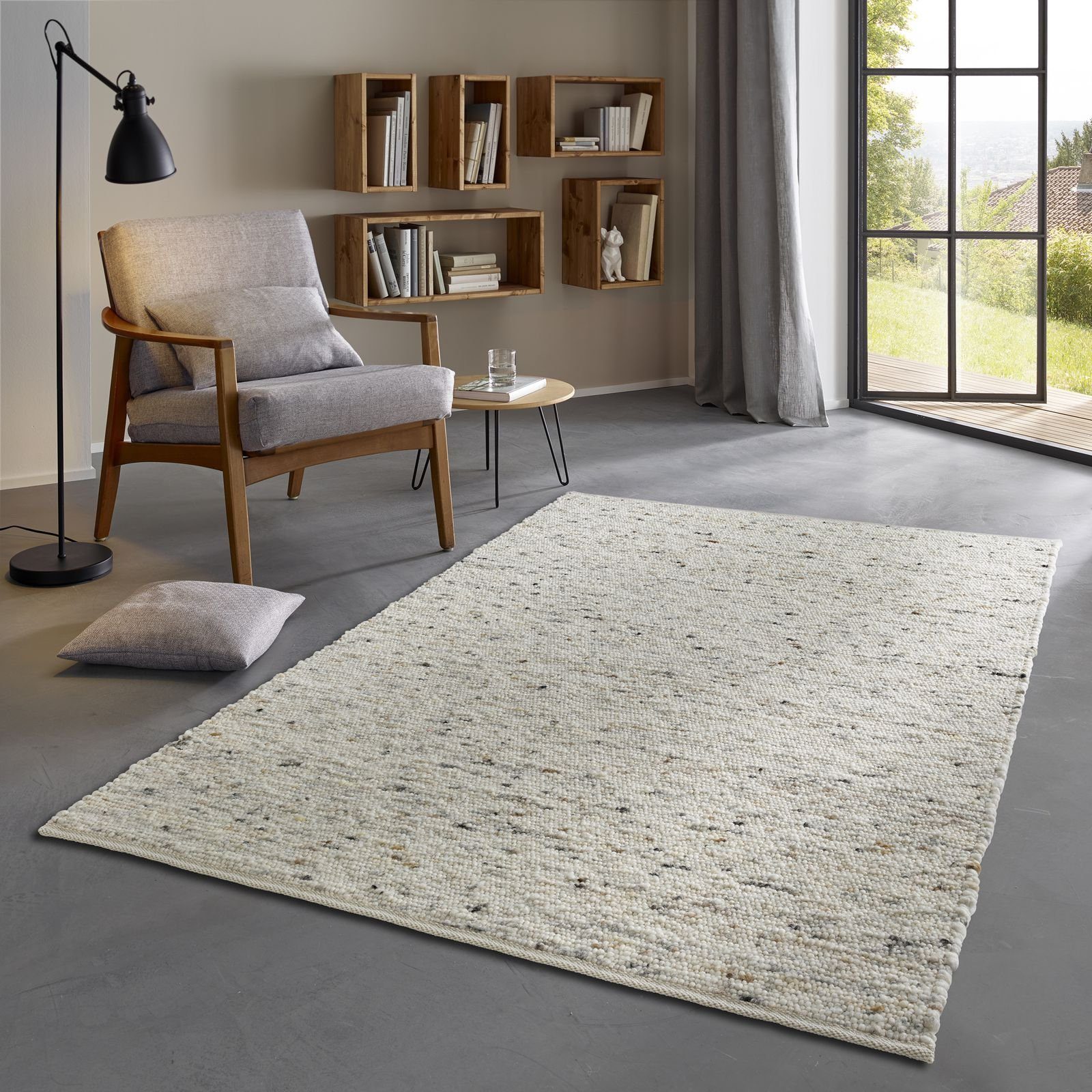 Wollteppich TaraCarpet Fjord, TaraCarpet, rechteckig, Höhe: 10 mm, Handwebteppich Schurwolle karamell Wohnzimmer Schlafzimmer 060x120 cm natur karamell meliert