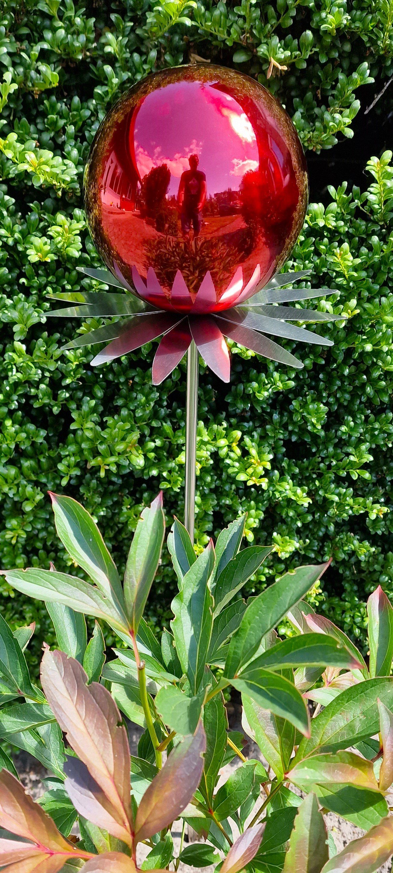 Garten-Ambiente Gartenstecker Jürgen rot cm mit poliert Stab 15 80 Blütenzauber Rosenkugel Bocker Milano cm Edelstahl Garten
