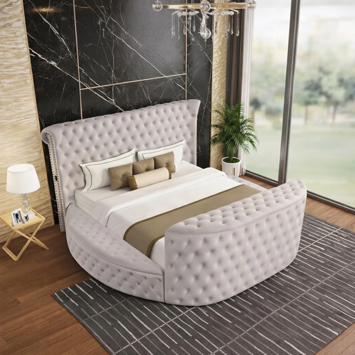 JVmoebel Multimediabett Rundbett Luxuriöses Polsterbett Doppelbett Modernes Design Bequem (1-tlg), Made in Europa