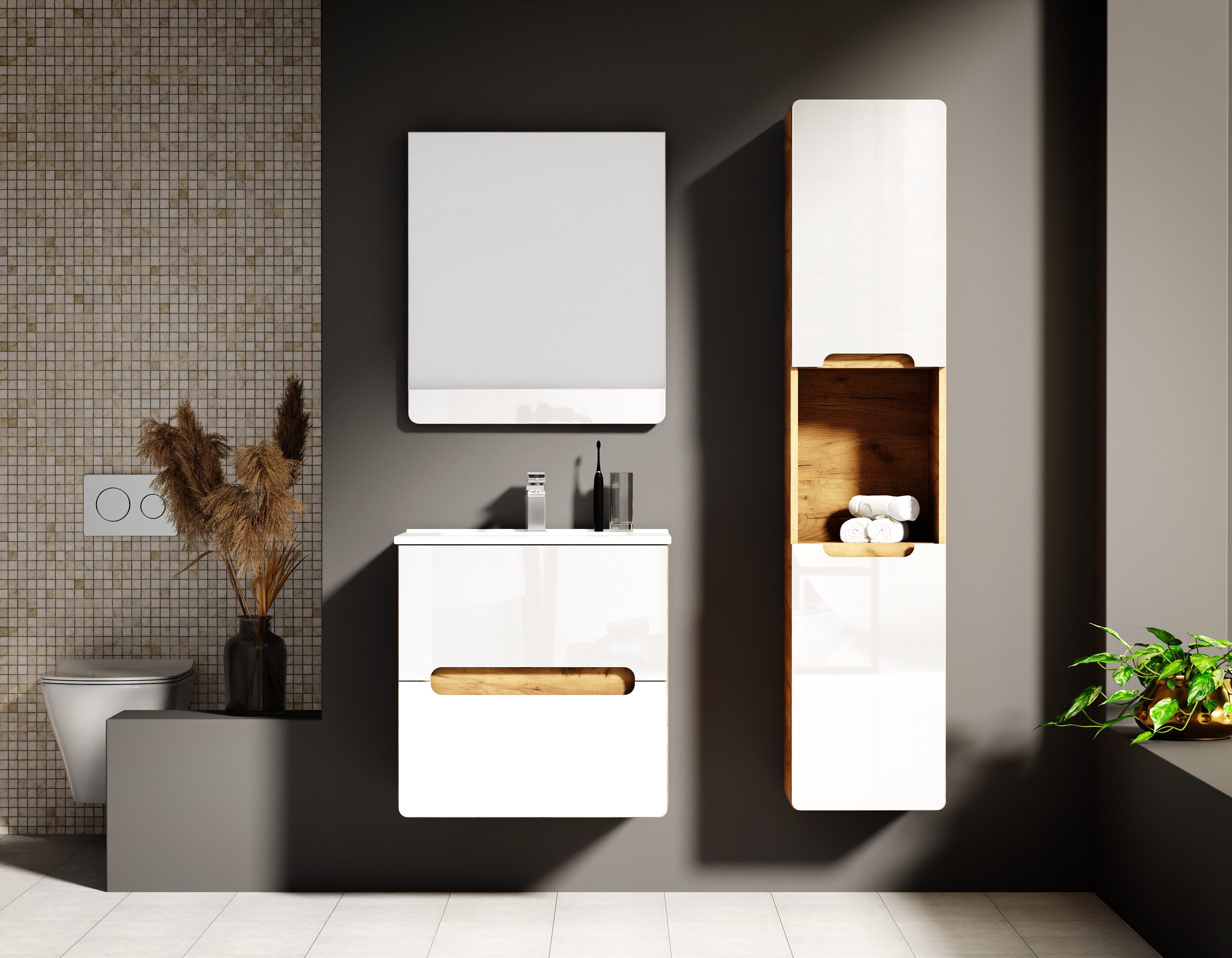 welltime Waschtisch Lupo, Badschrank mit Waschbecken,Soft Close,in verschiedenen Breiten (60,80)