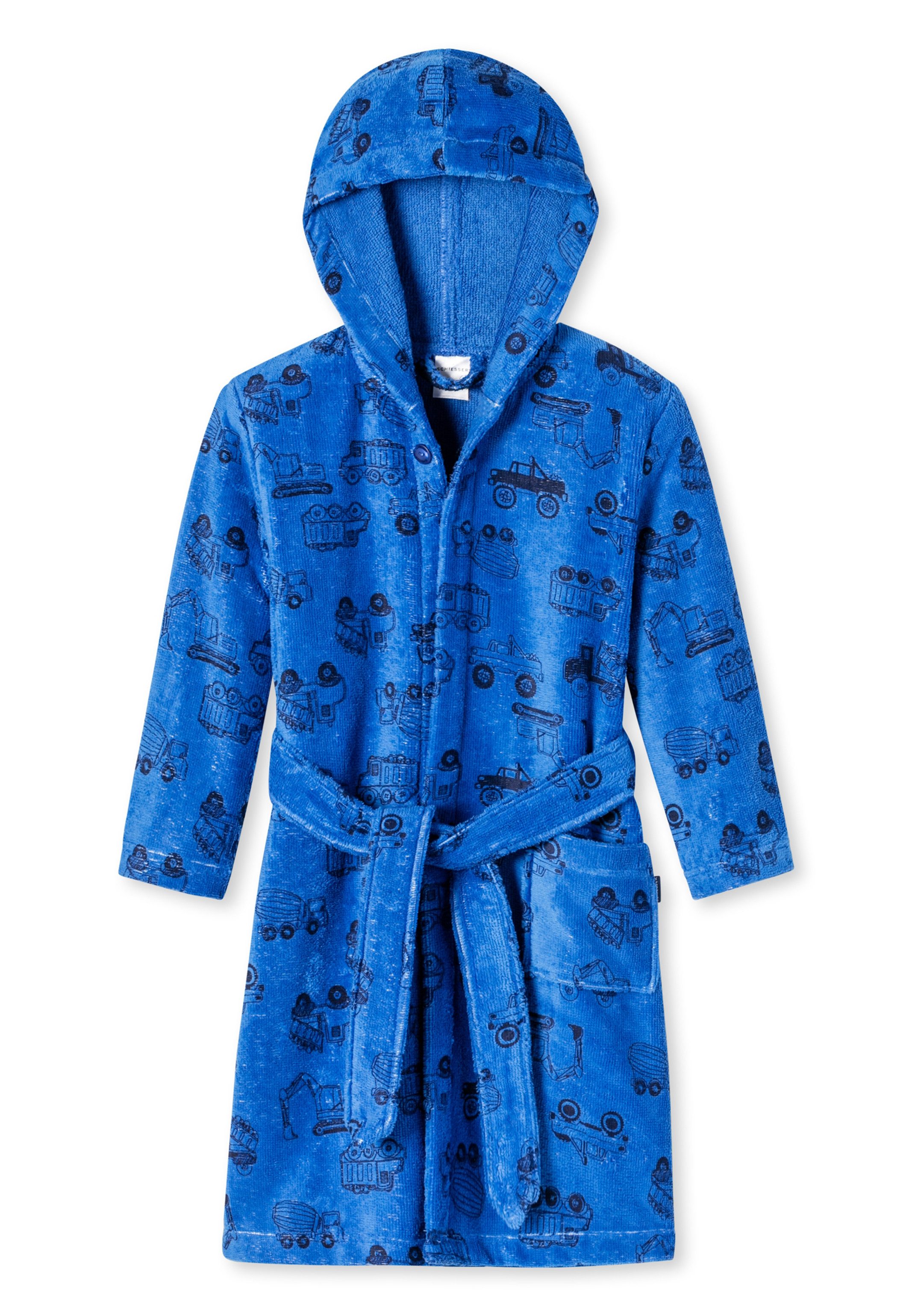 Schiesser Bademantel Kids Boys, Baumwolle, nicht relevant, Gürtel, Bademantel - Baumwolle - Mit Kapuze, Bindegürtel und Knopf am Kragen