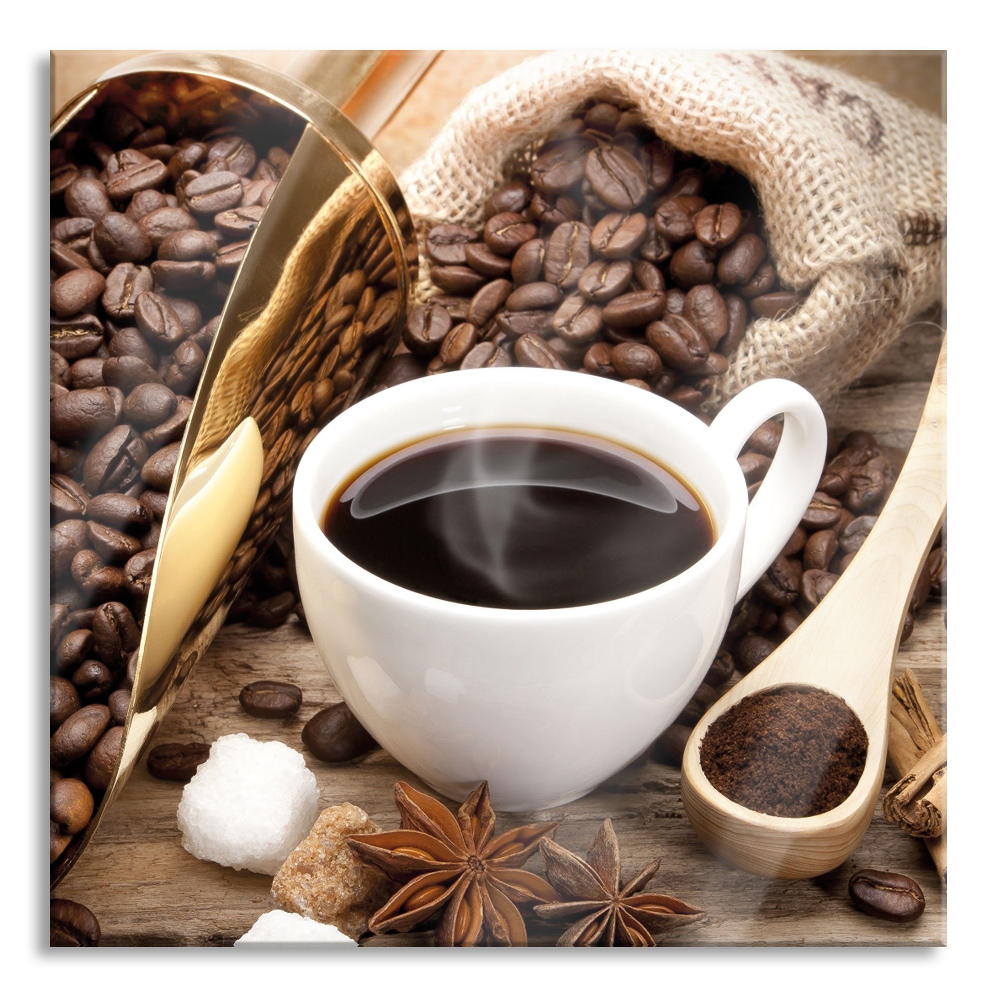 Glasbild Edler Kaffee und Kaffeebohnen