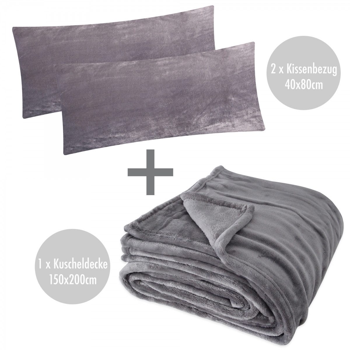 Wohndecke, Heubergshop, 150x200cm + 2 x 40x80cm Kissenbezug Set Fleece Flau günstig online kaufen