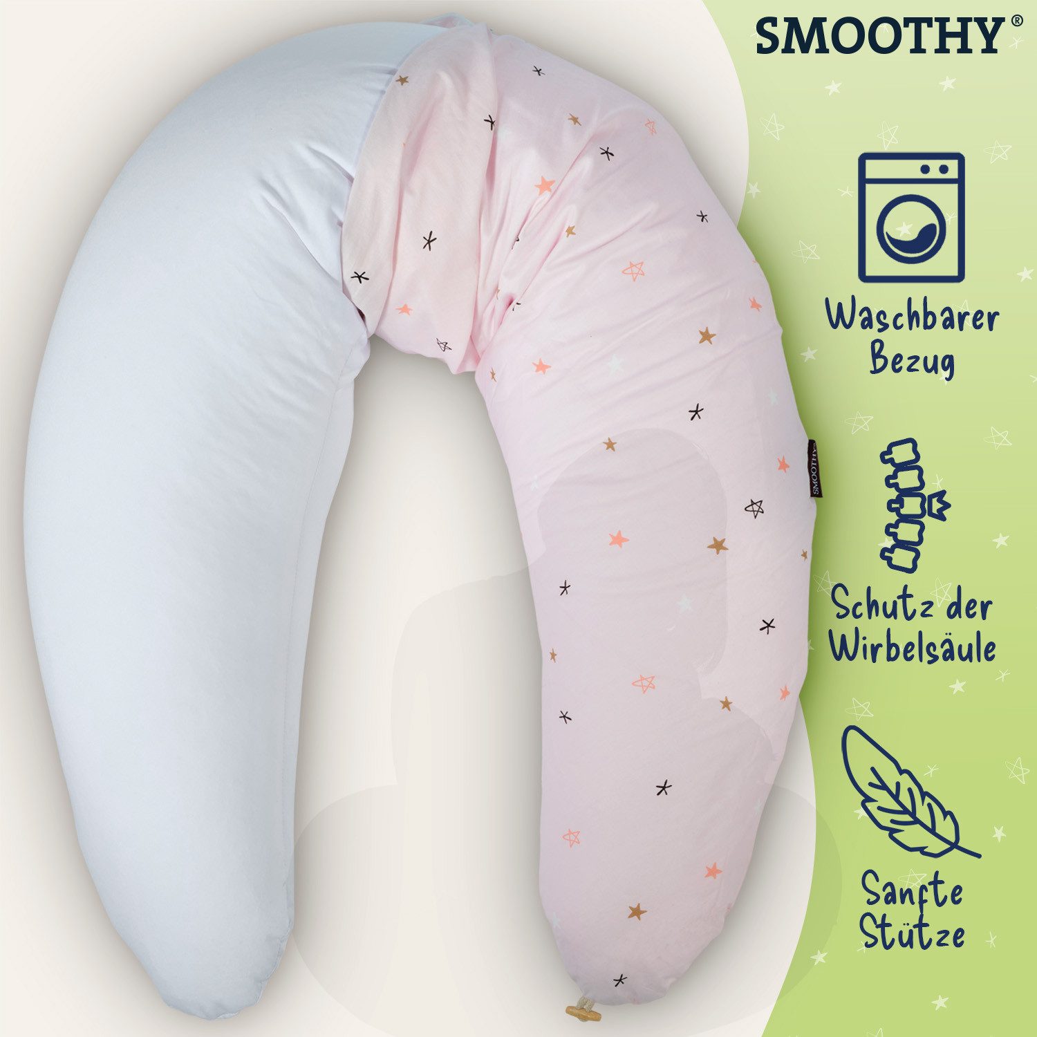 Smoothy Stillkissen SMOOTHY U-förmiges Still-&Schwangerschaftskissen–Seitenschläferkissen, Seitenschläferkissen, Lagerungs-Kissen
