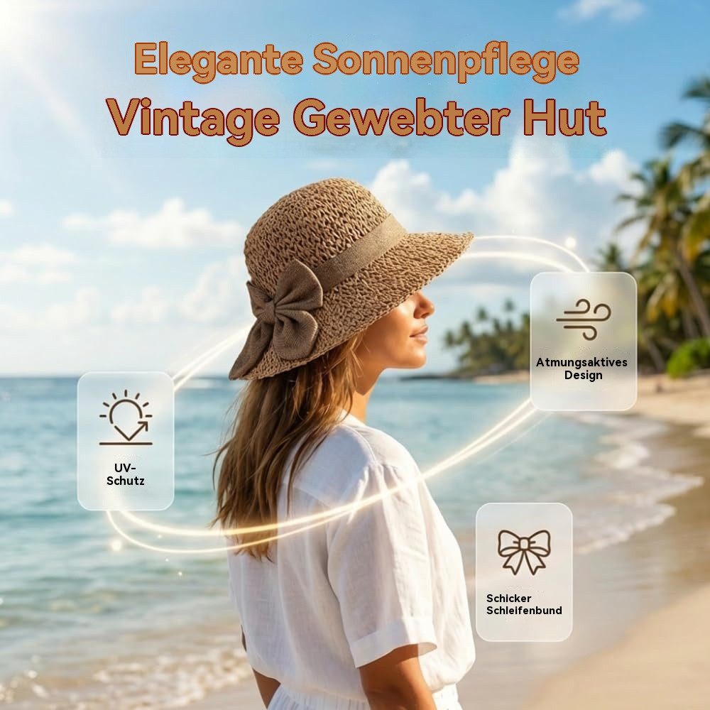 Zaewry Strohhut Sonnenhut Sommerhut Strandhut Straw hat, Damen faltbar, Einheitgröße Mit Bogen,Damen-Strandhut, Reisehut für den Sommerurlaub